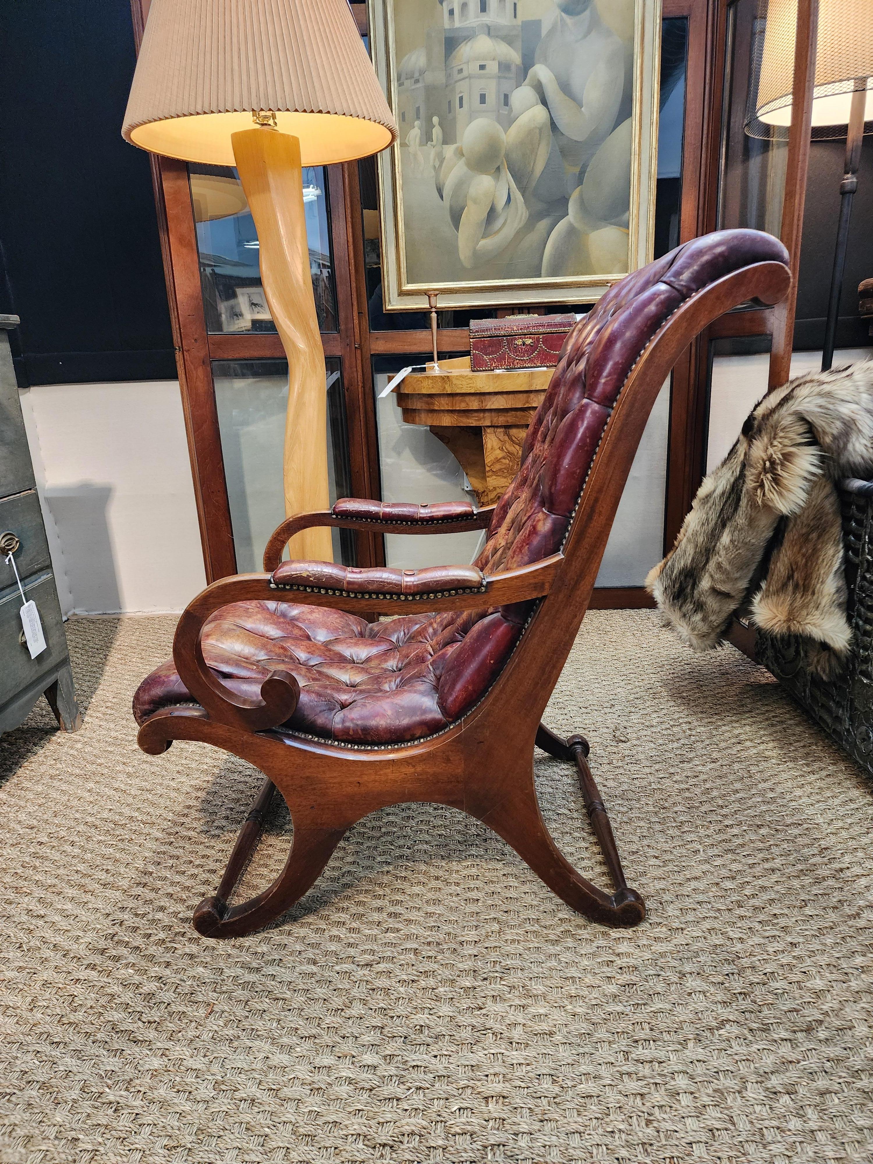 19th Century English Lolling Chair In Leather and Mahogany  12