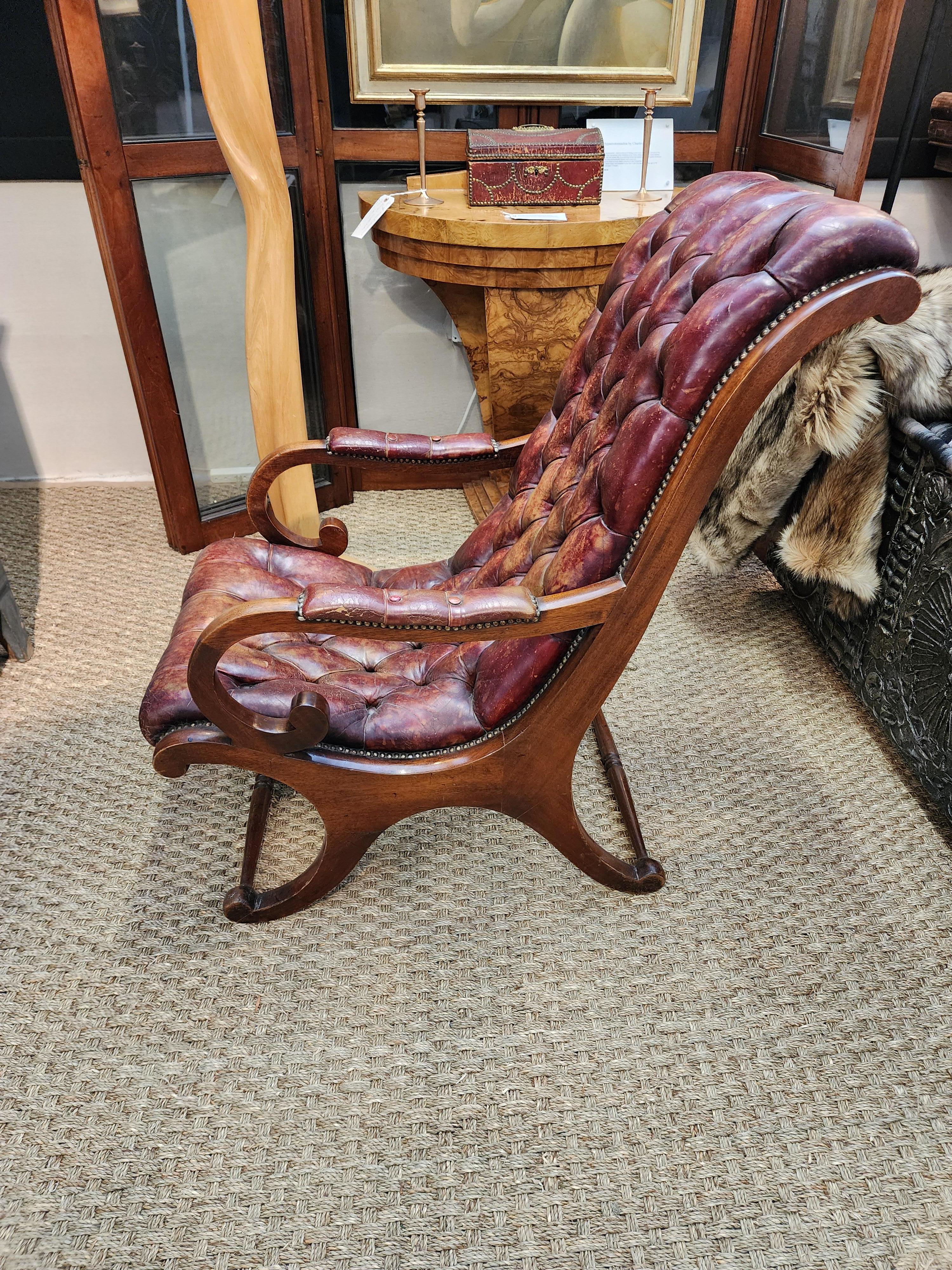 19th Century English Lolling Chair In Leather and Mahogany  14