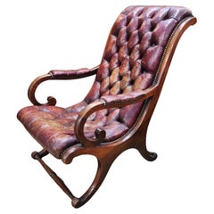19th Century English Lolling Chair In Leather and Mahogany