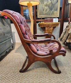 19th Century English Lolling Chair In Leather and Mahogany