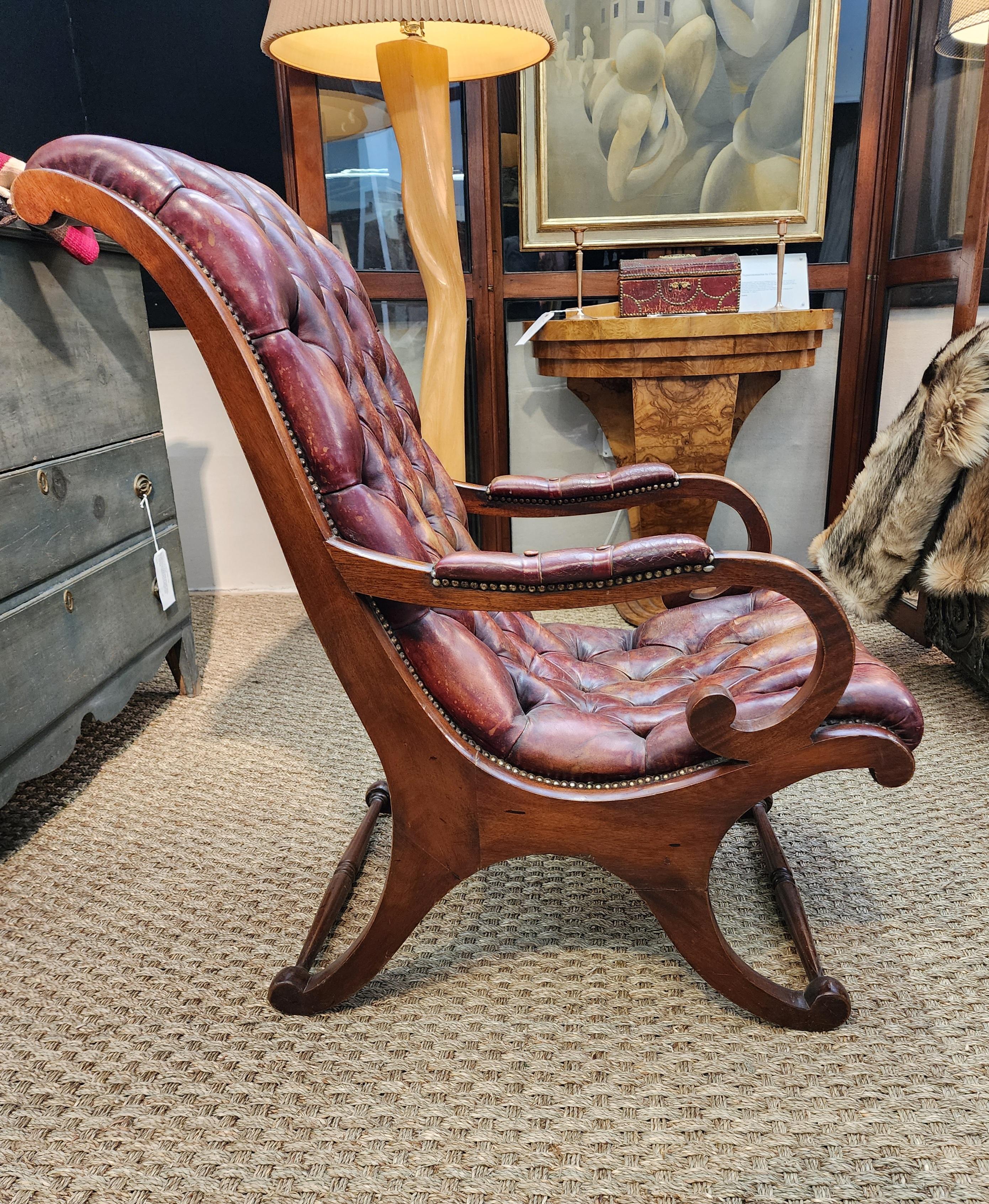19th Century English Lolling Chair In Leather and Mahogany  15