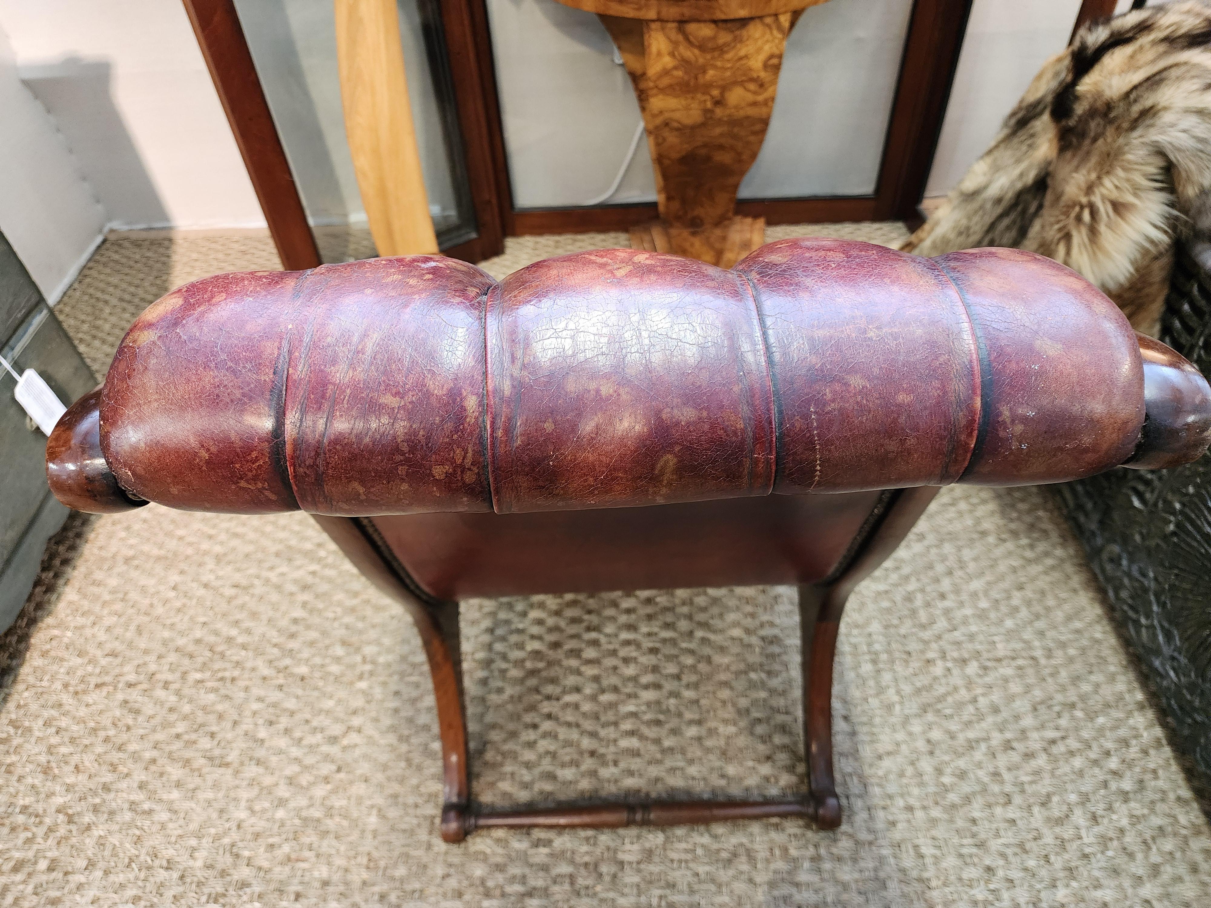 19th Century English Lolling Chair In Leather and Mahogany  2
