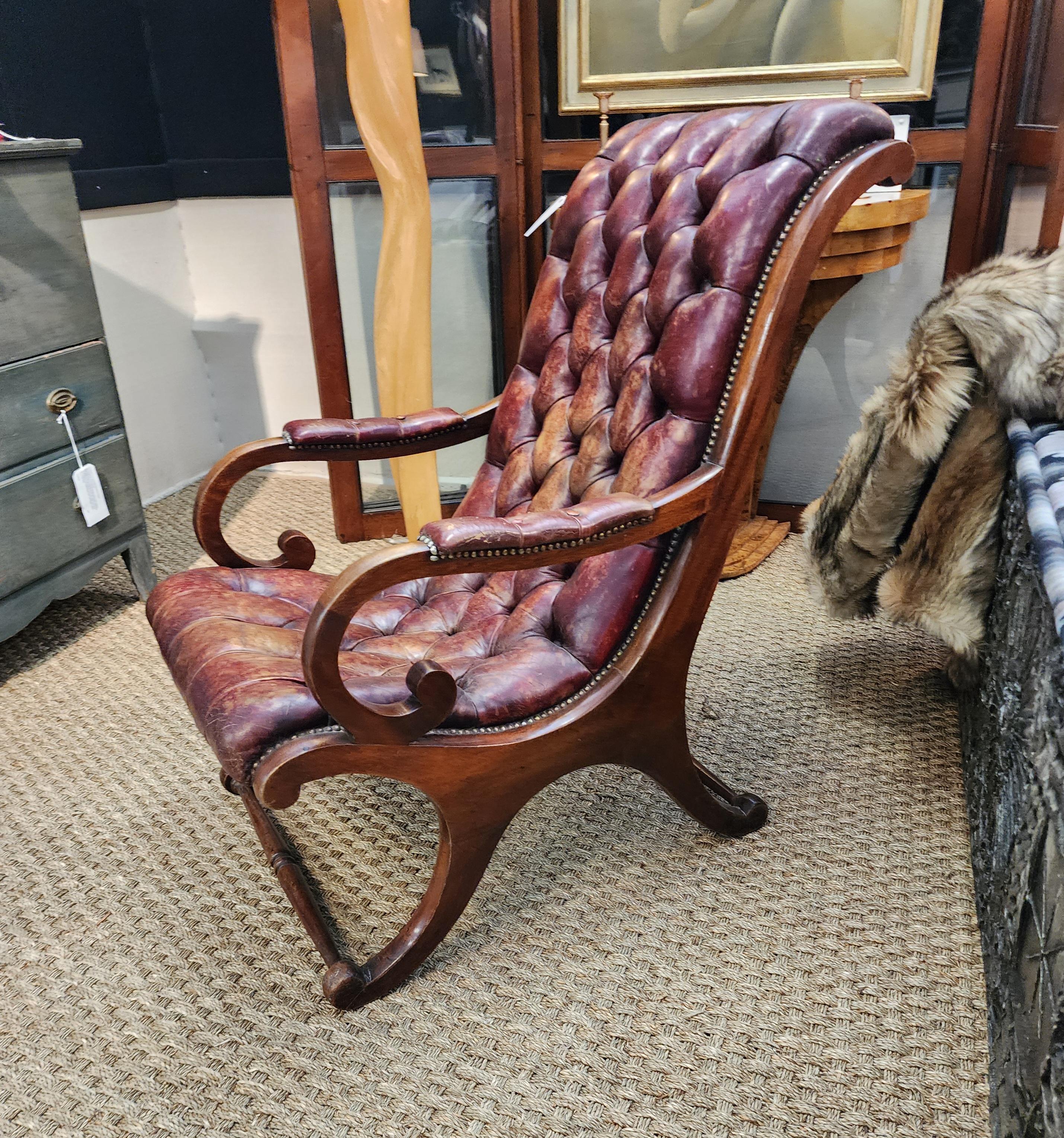 19th Century English Lolling Chair In Leather and Mahogany  4