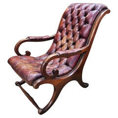 Englischer Lolling-Stuhl aus Leder und Mahagoni aus dem 19. Jahrhundert 