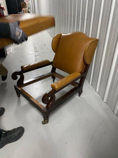 19th Century English Low Victorian Mahogany & Leather Lounge Chair