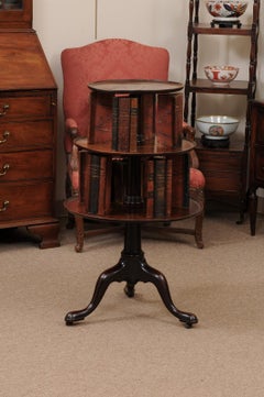 19th Century English Mahogany 3-Tier Round Bookcase with Rotating Shelves
