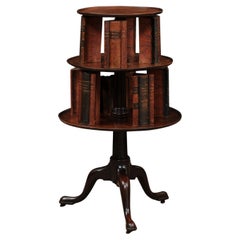 Antique 19th Century English Mahogany 3-Tier Round Bookcase with Rotating Shelves