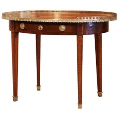 19th Century English Mahogany and Bronze Oval Side Table with Marquetry Decor