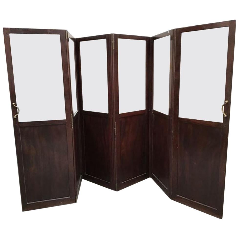 19th Century English Mahogany and Glass Six Panels Screen, 1890s For Sale