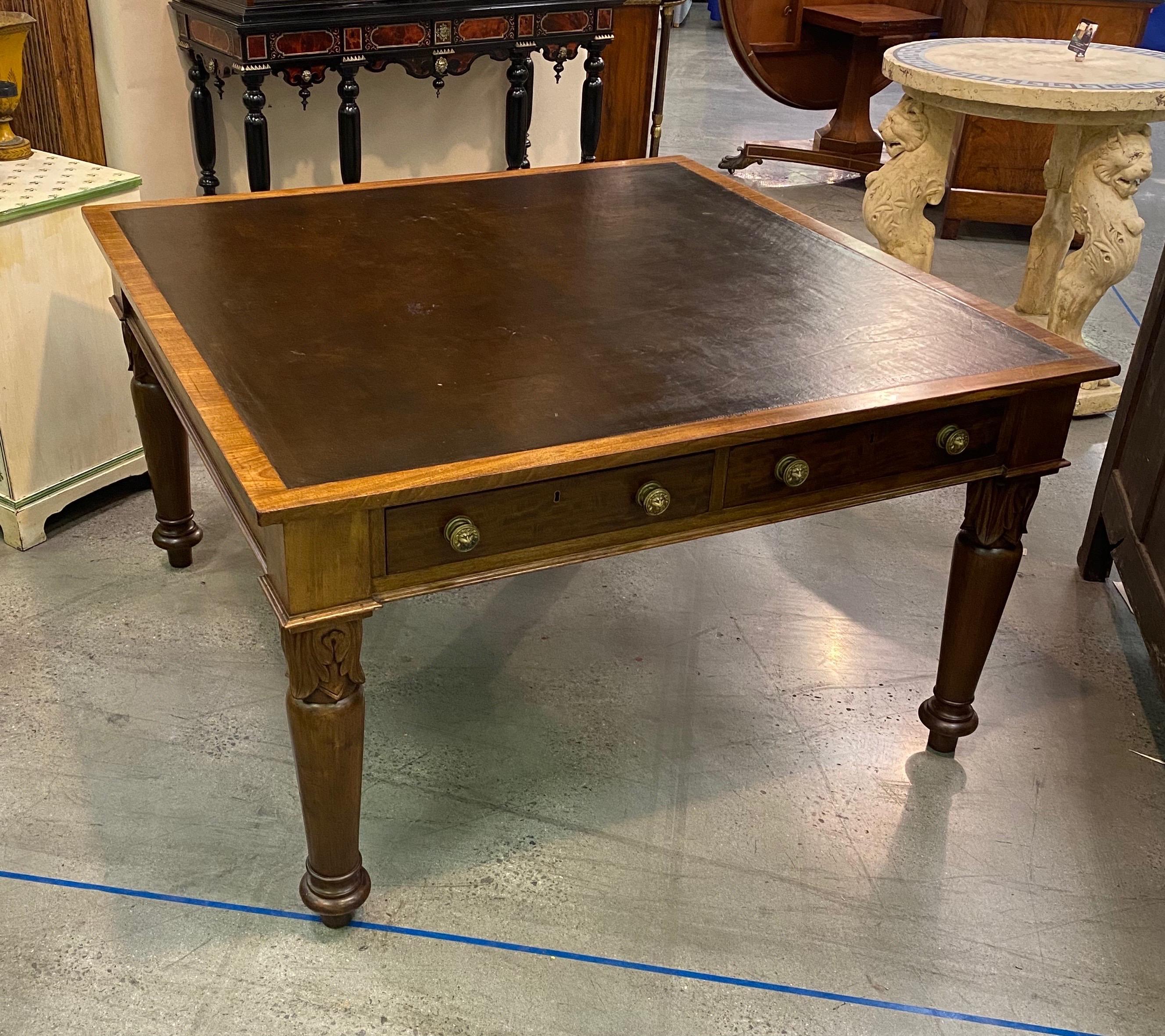 19th Century English Mahogany and Leather Partners Writing Table 3