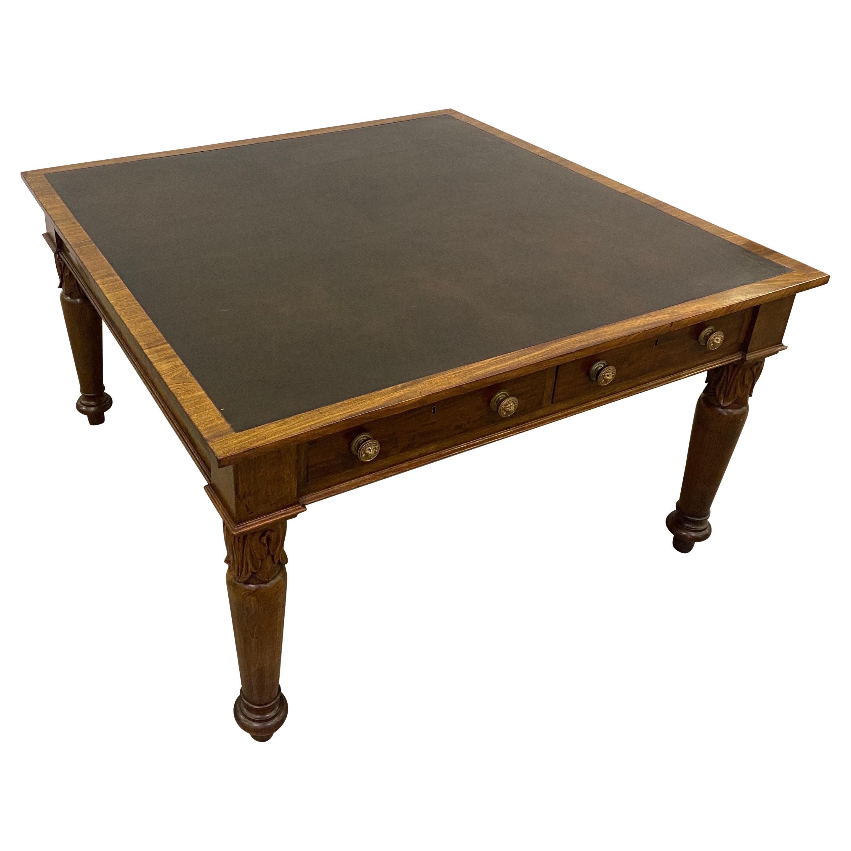 19th Century English Mahogany and Leather Partners Writing Table