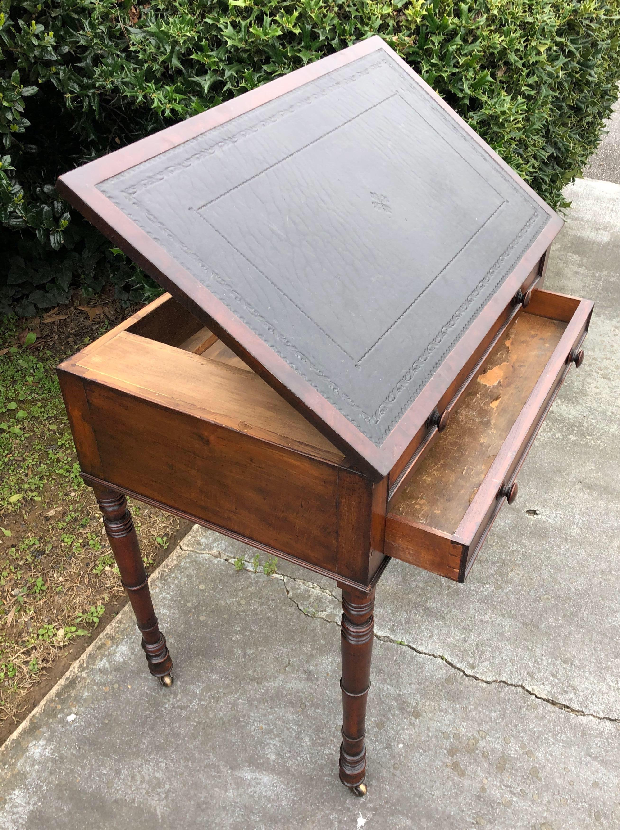 19th Century English Mahogany and Leather Top Architect's Style Desk In Good Condition For Sale In Charleston, SC