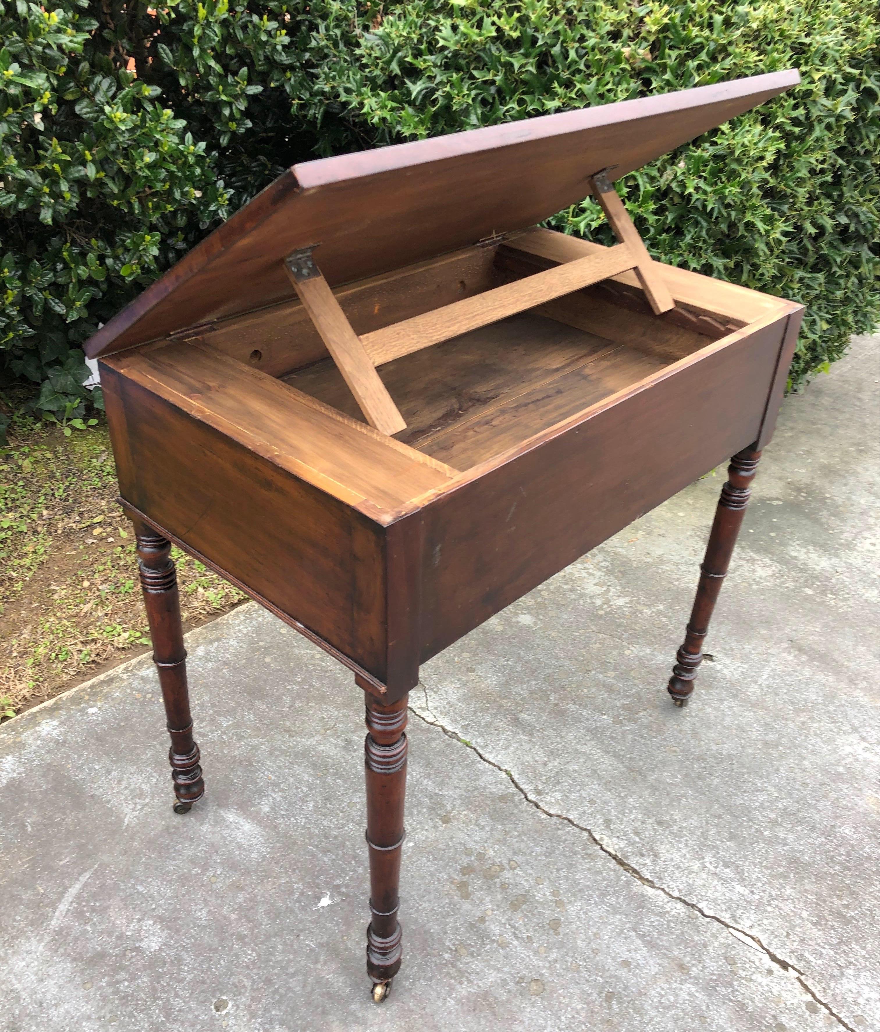 19th Century English Mahogany and Leather Top Architect's Style Desk For Sale 1