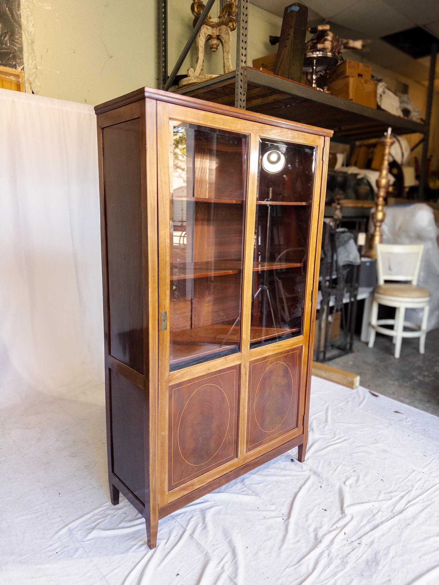 Glass 19th Century English Mahogany and Satinwood Cabinet For Sale