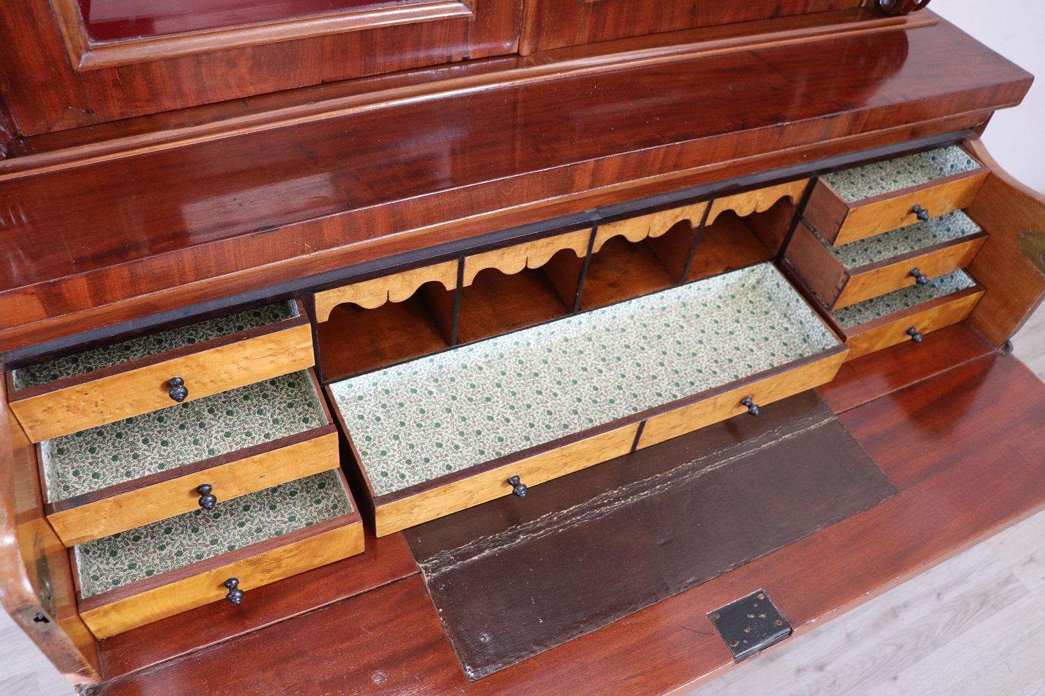 Walnut 19th Century English Mahogany Antique Cabinet with Writing Desk