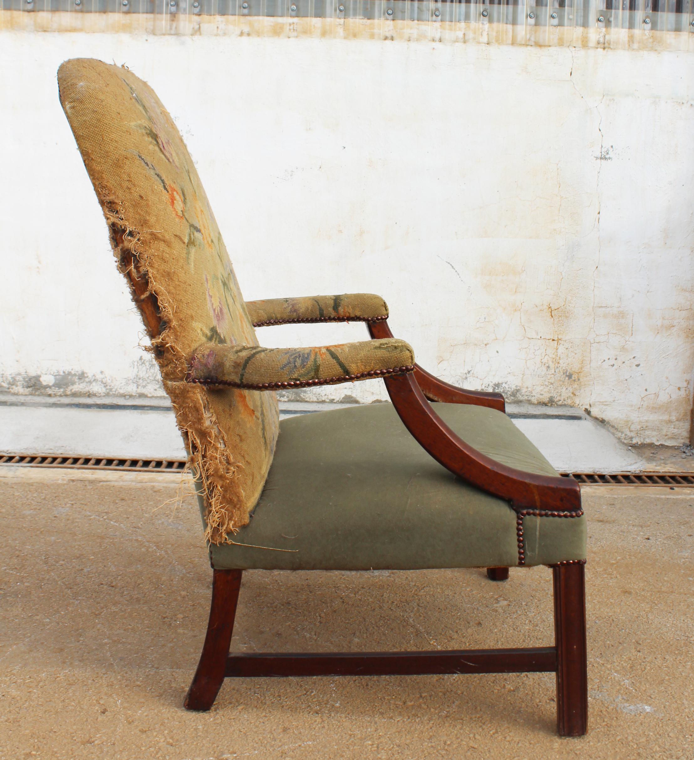 19th Century English Mahogany Armchair with Upholstery That Needs Repair 3