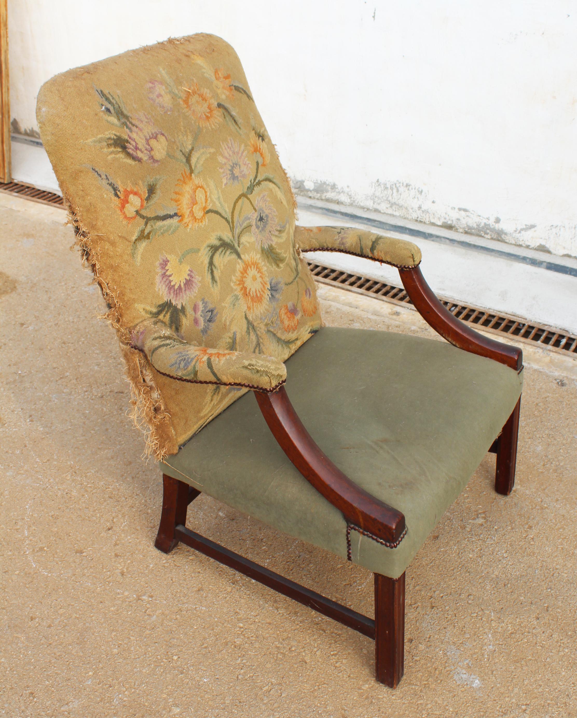 19th Century English Mahogany Armchair with Upholstery That Needs Repair 4