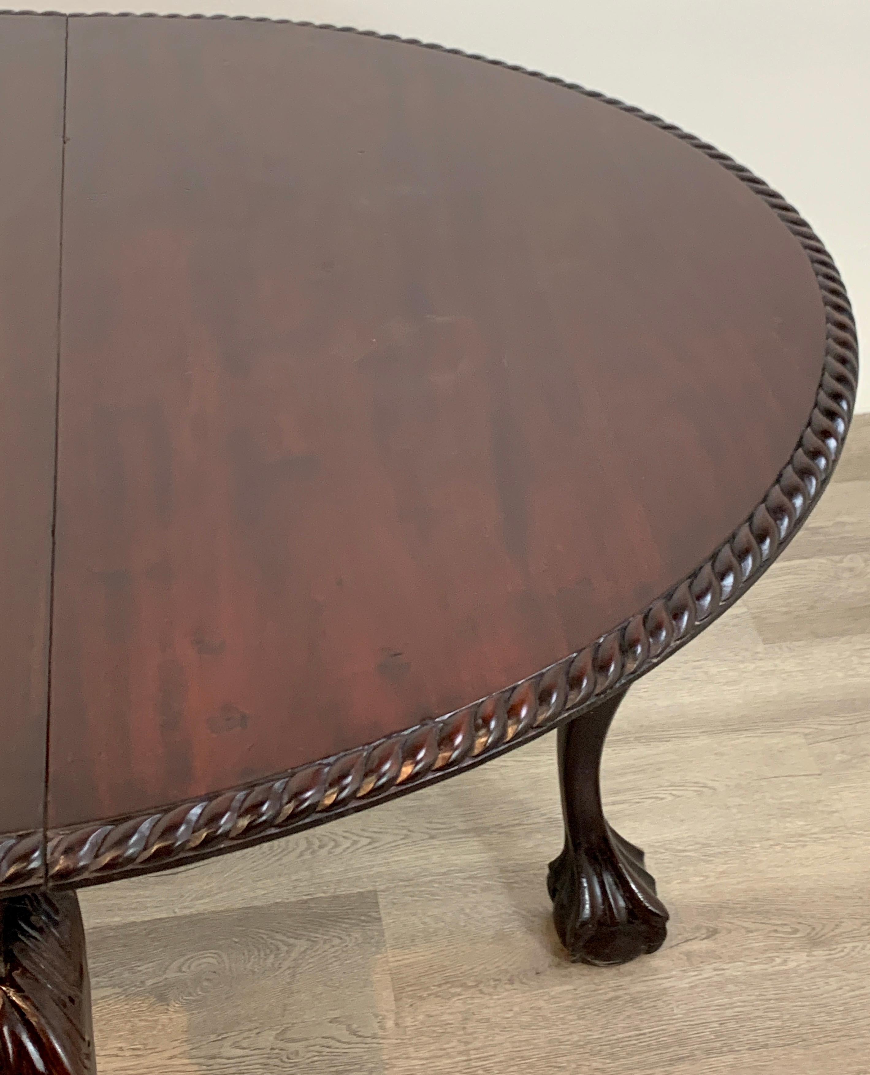 19th Century English Mahogany Ball & Claw Foot Tuck Away Dining Room Table For Sale 3