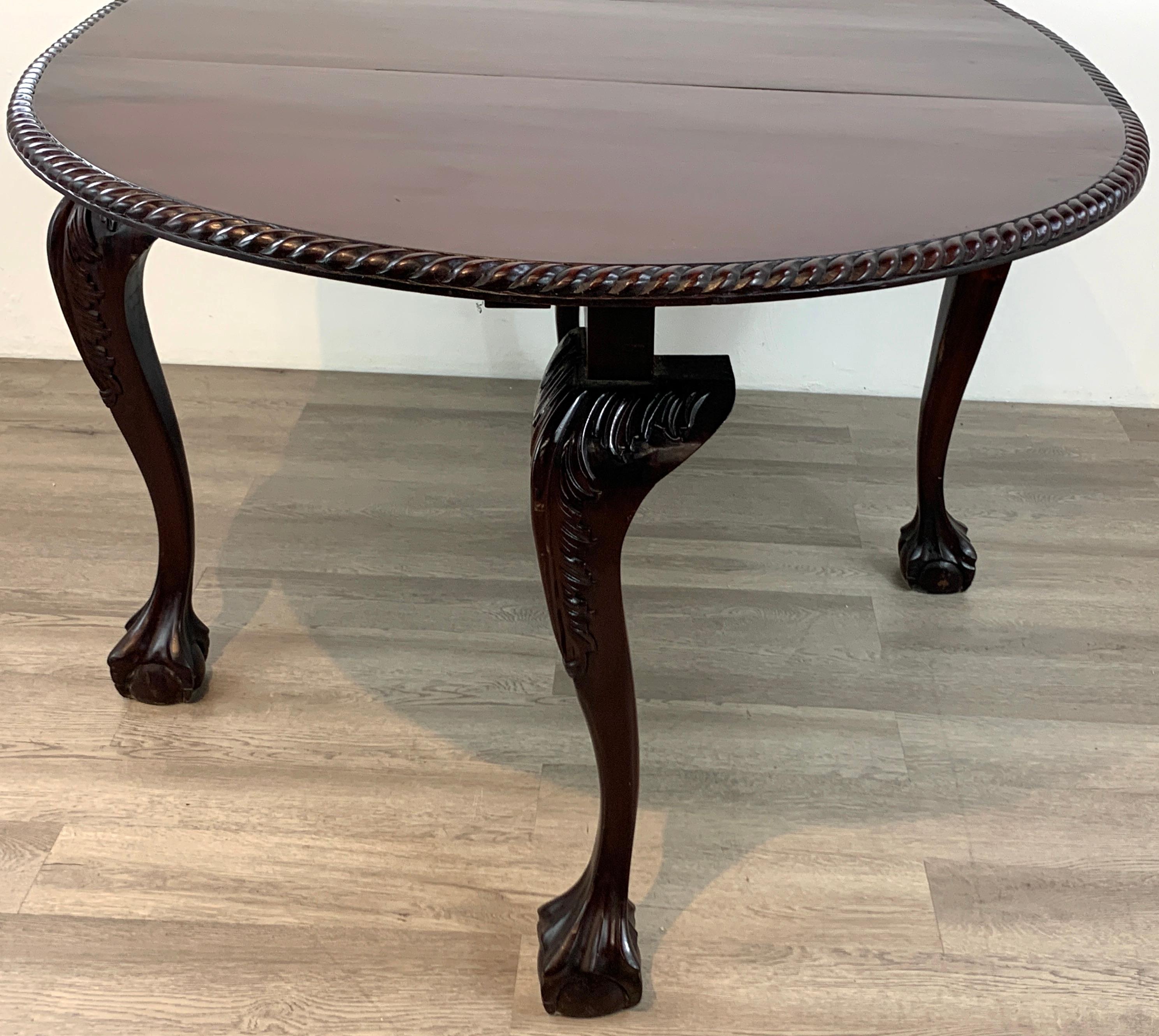19th Century English Mahogany Ball & Claw Foot Tuck Away Dining Room Table For Sale 7