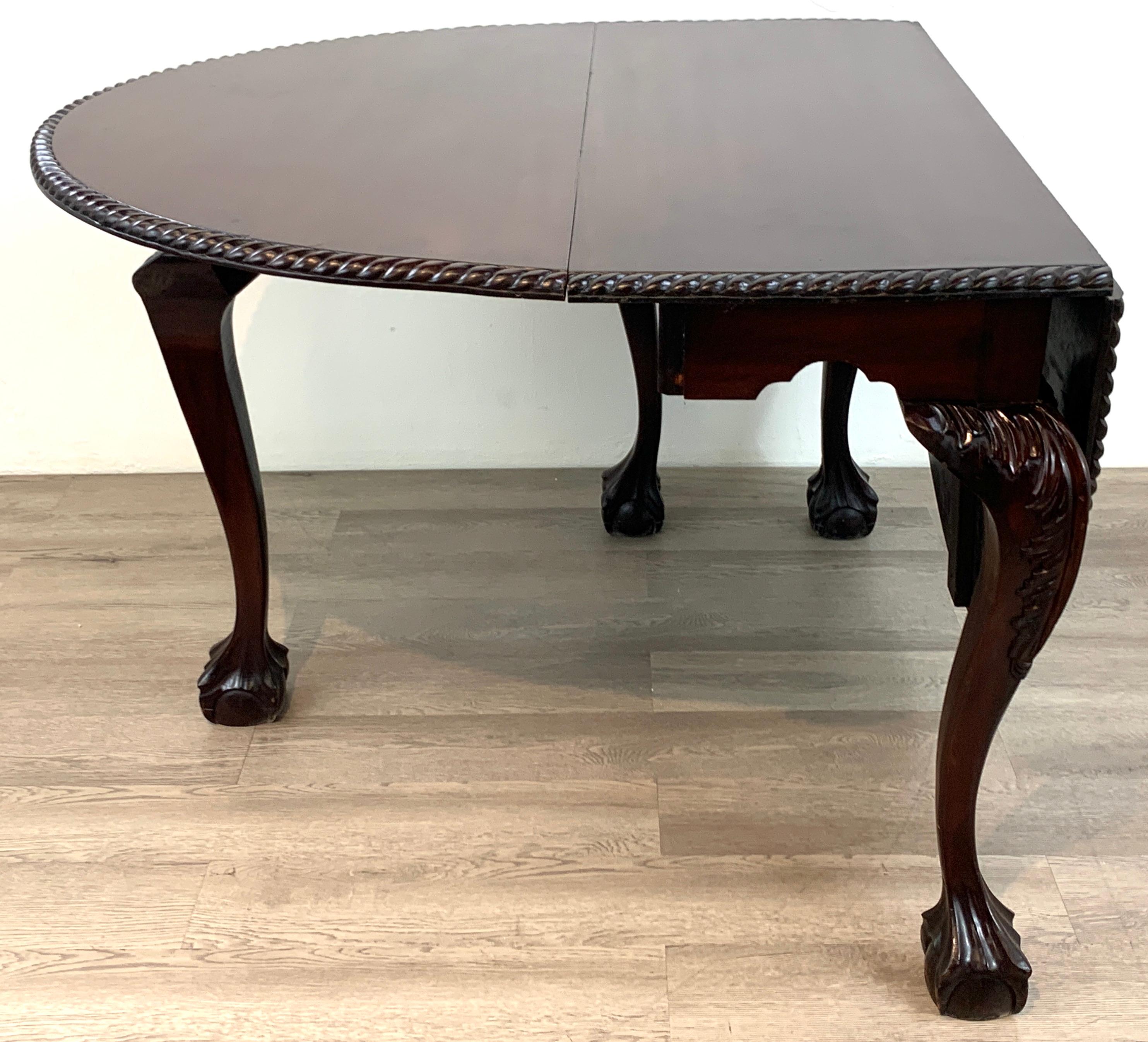 Chippendale 19th Century English Mahogany Ball & Claw Foot Tuck Away Dining Room Table For Sale