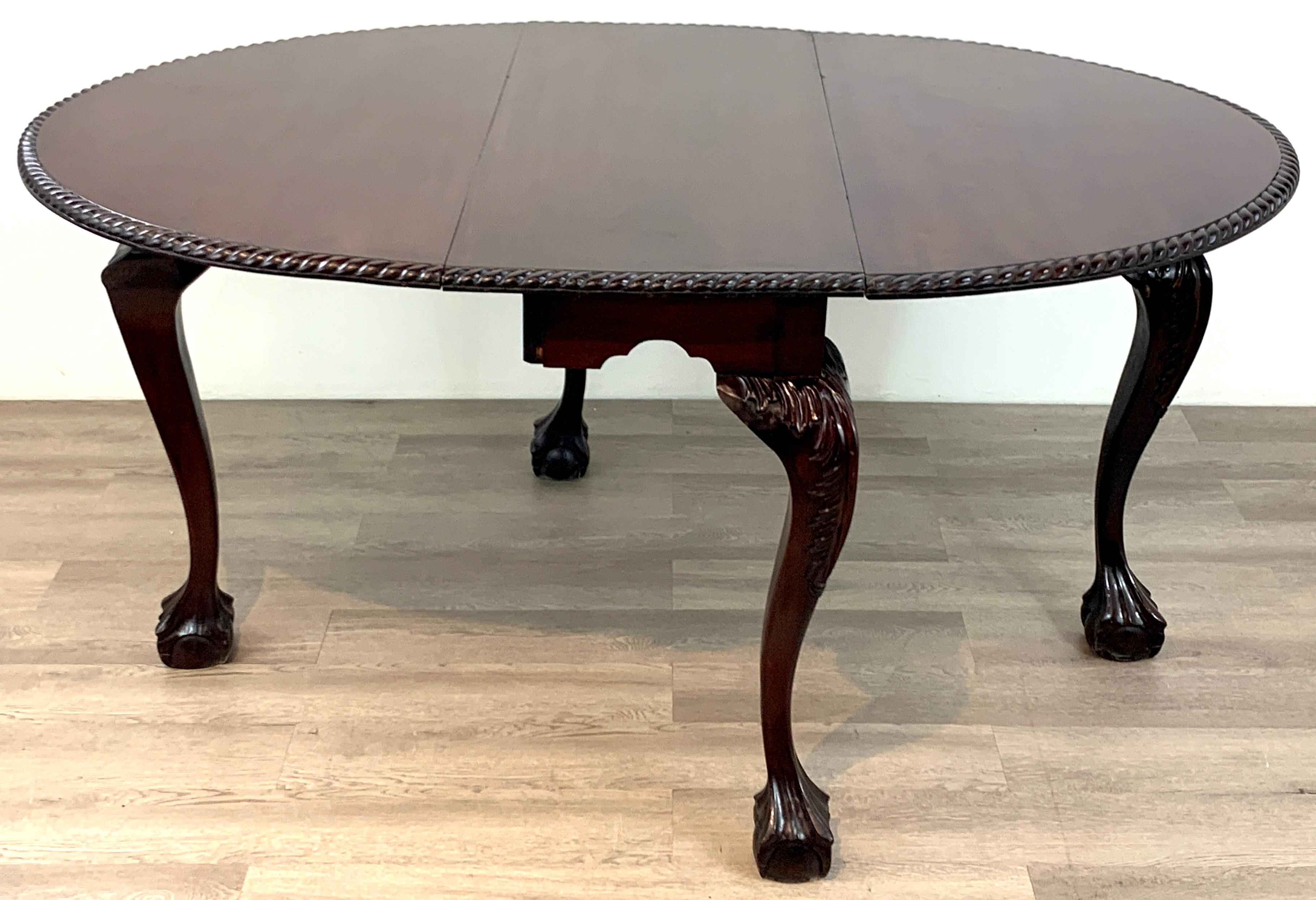 19th Century English Mahogany Ball & Claw Foot Tuck Away Dining Room Table For Sale 1