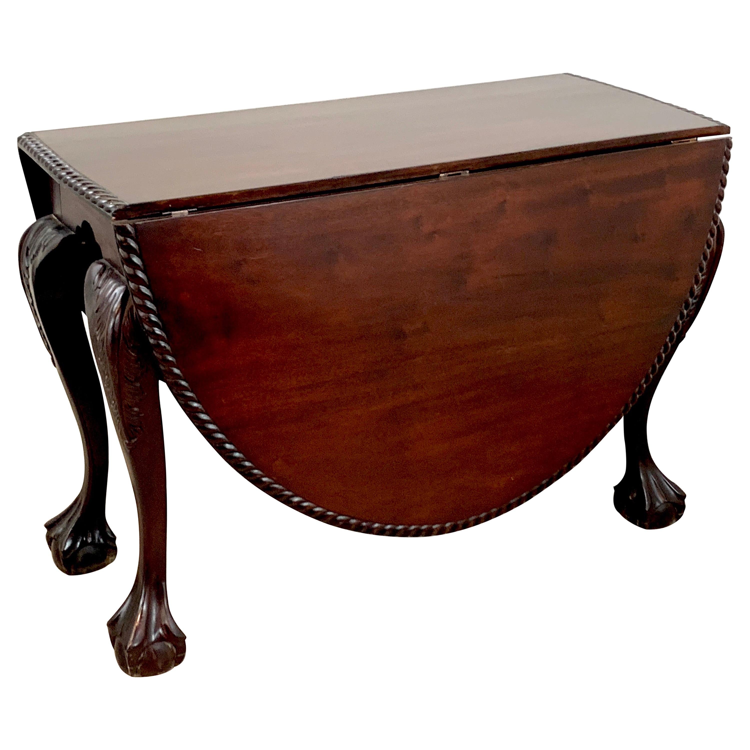 19th Century English Mahogany Ball & Claw Foot Tuck Away Dining Room Table For Sale