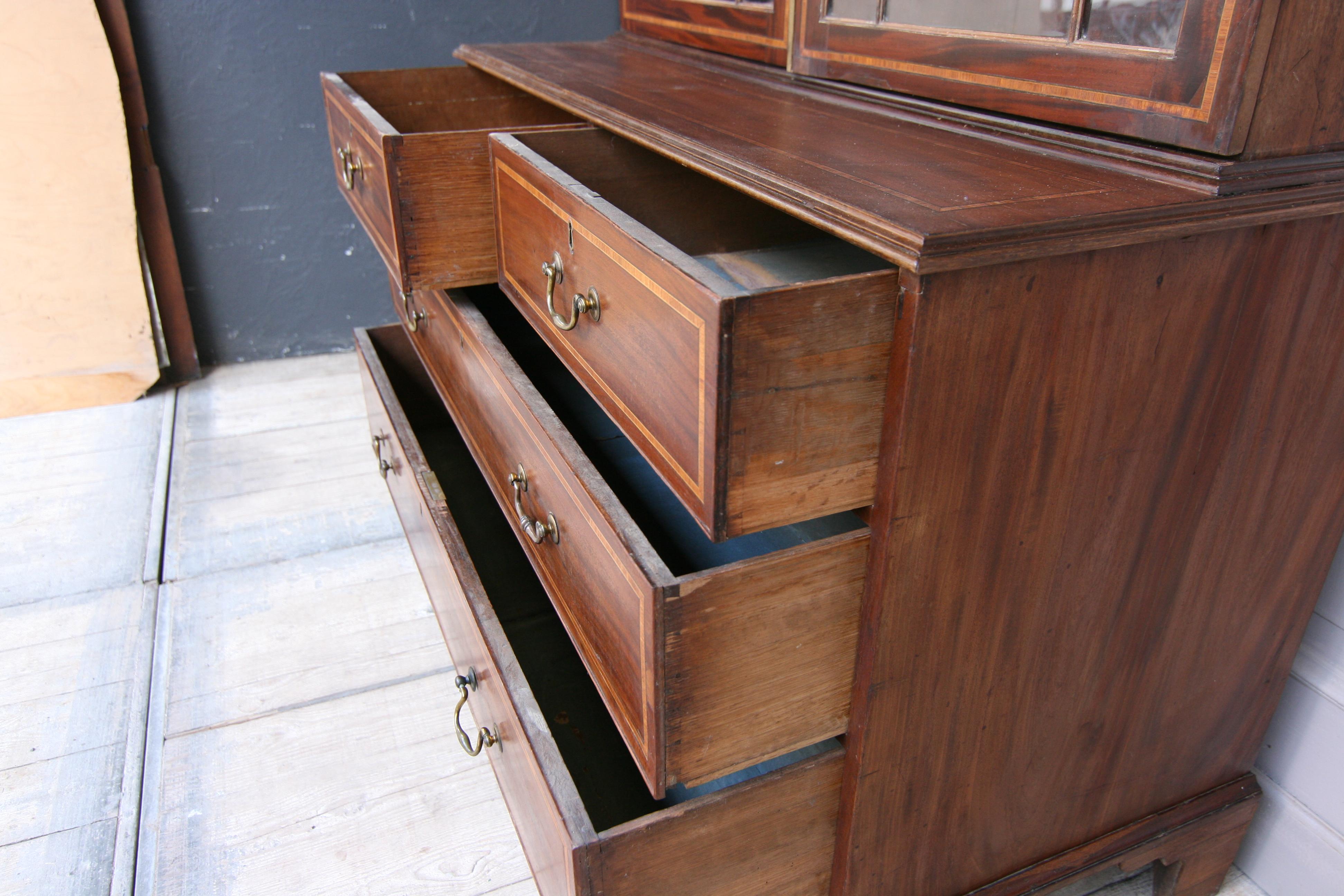 Brass 19th Century English Mahogany Bookcase Cabinet