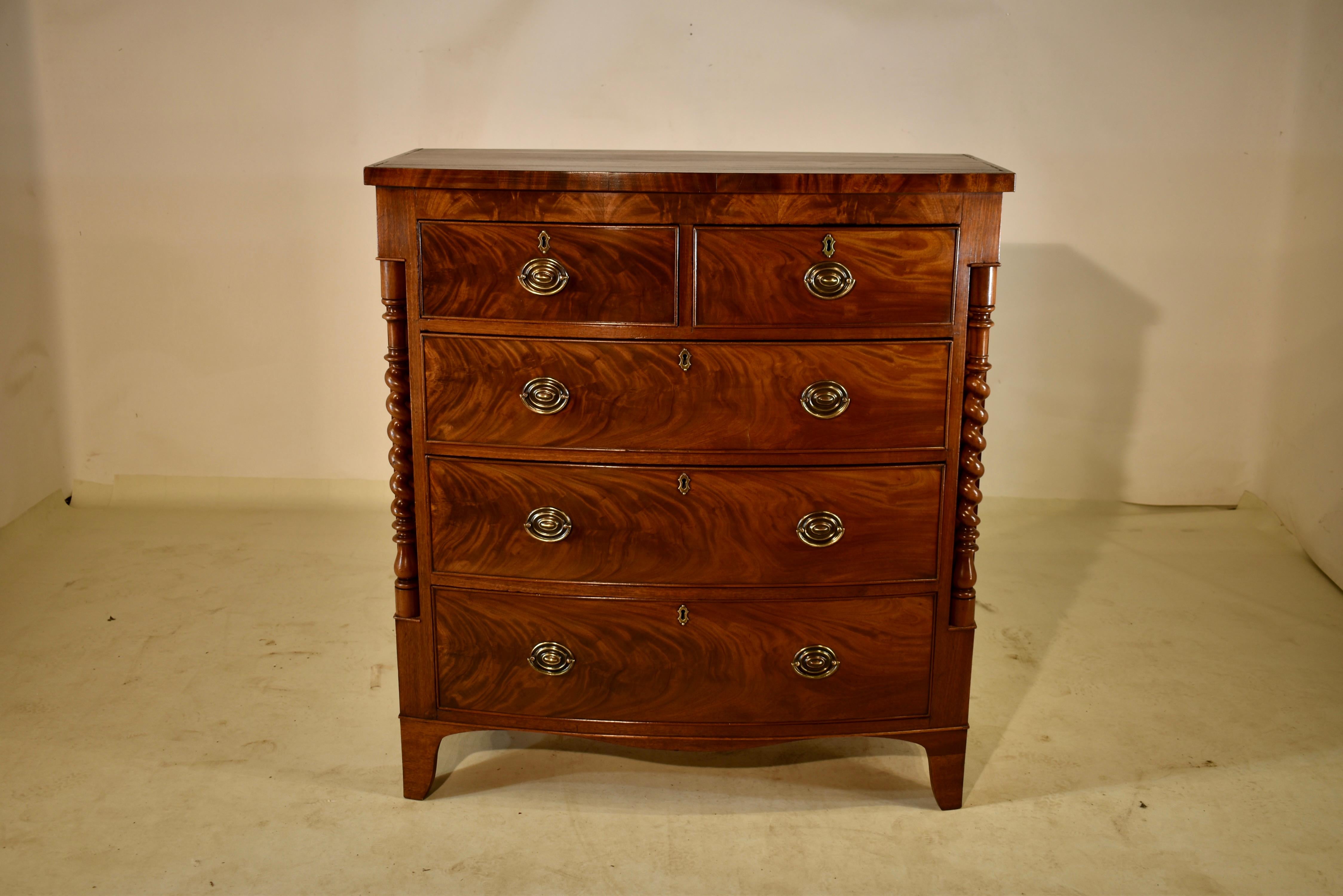 19th Century English Mahogany Bow Front Chest of Drawers For Sale 6