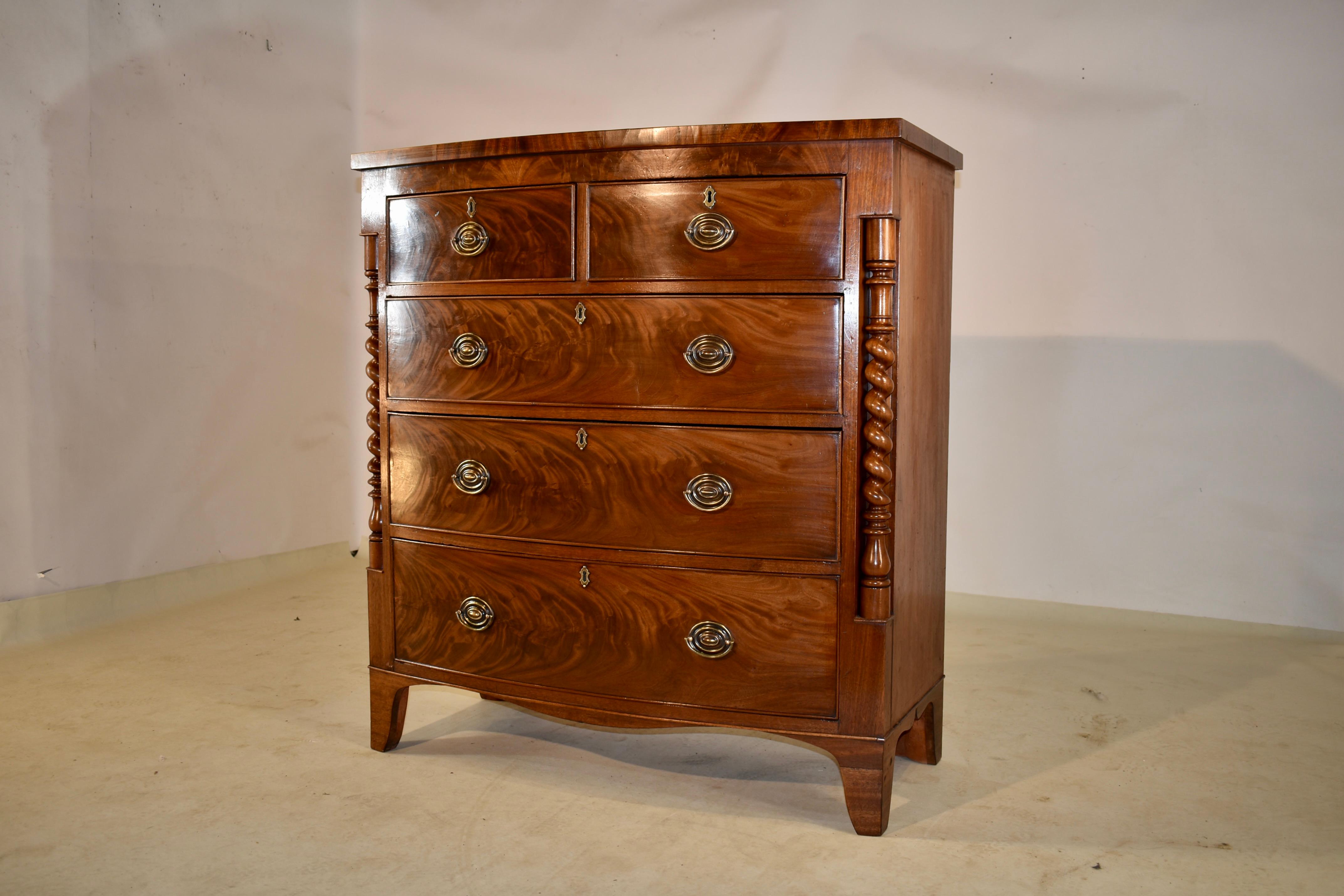 19th Century English Mahogany Bow Front Chest of Drawers For Sale 7