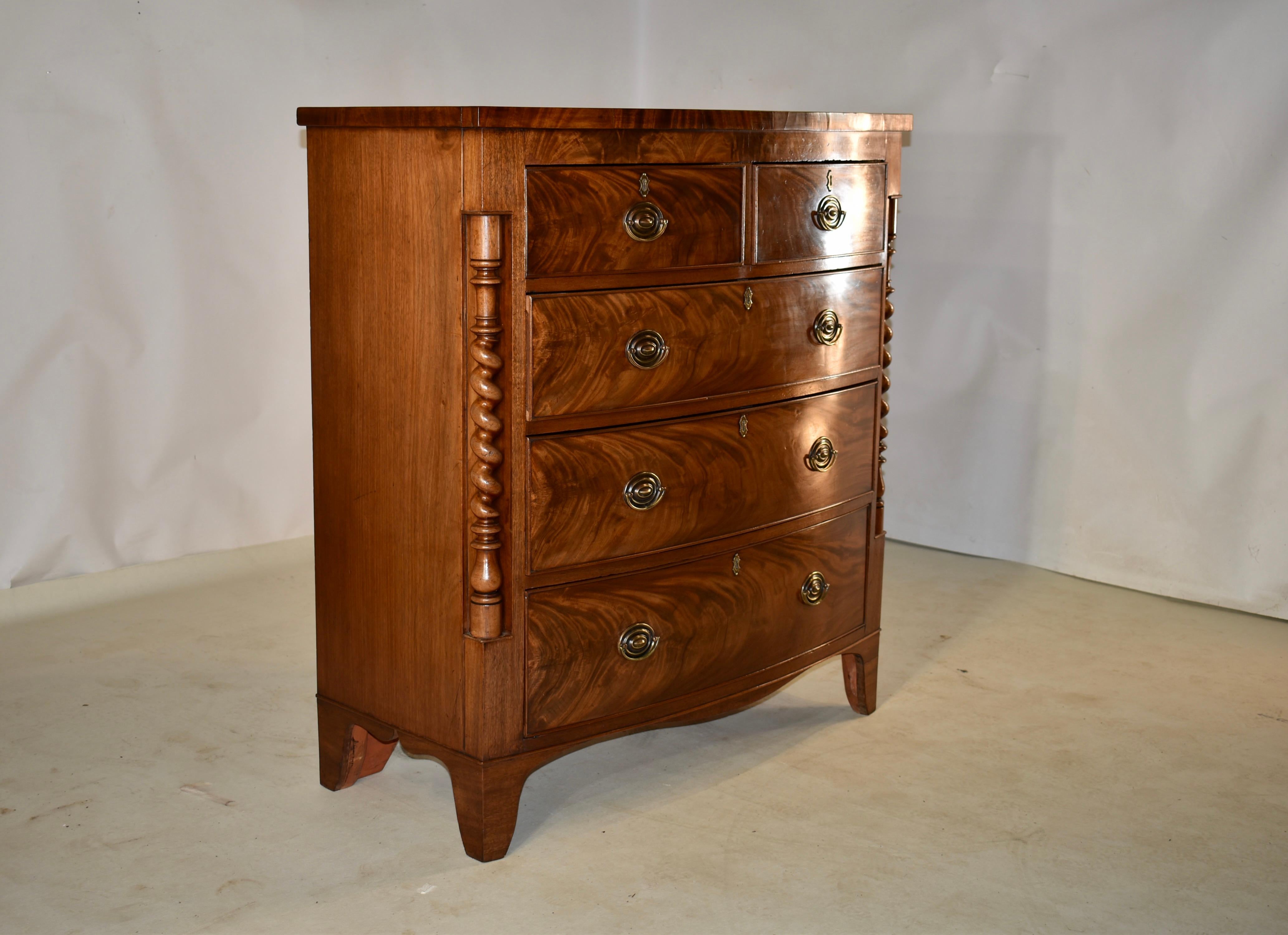 Georgian 19th Century English Mahogany Bow Front Chest of Drawers For Sale