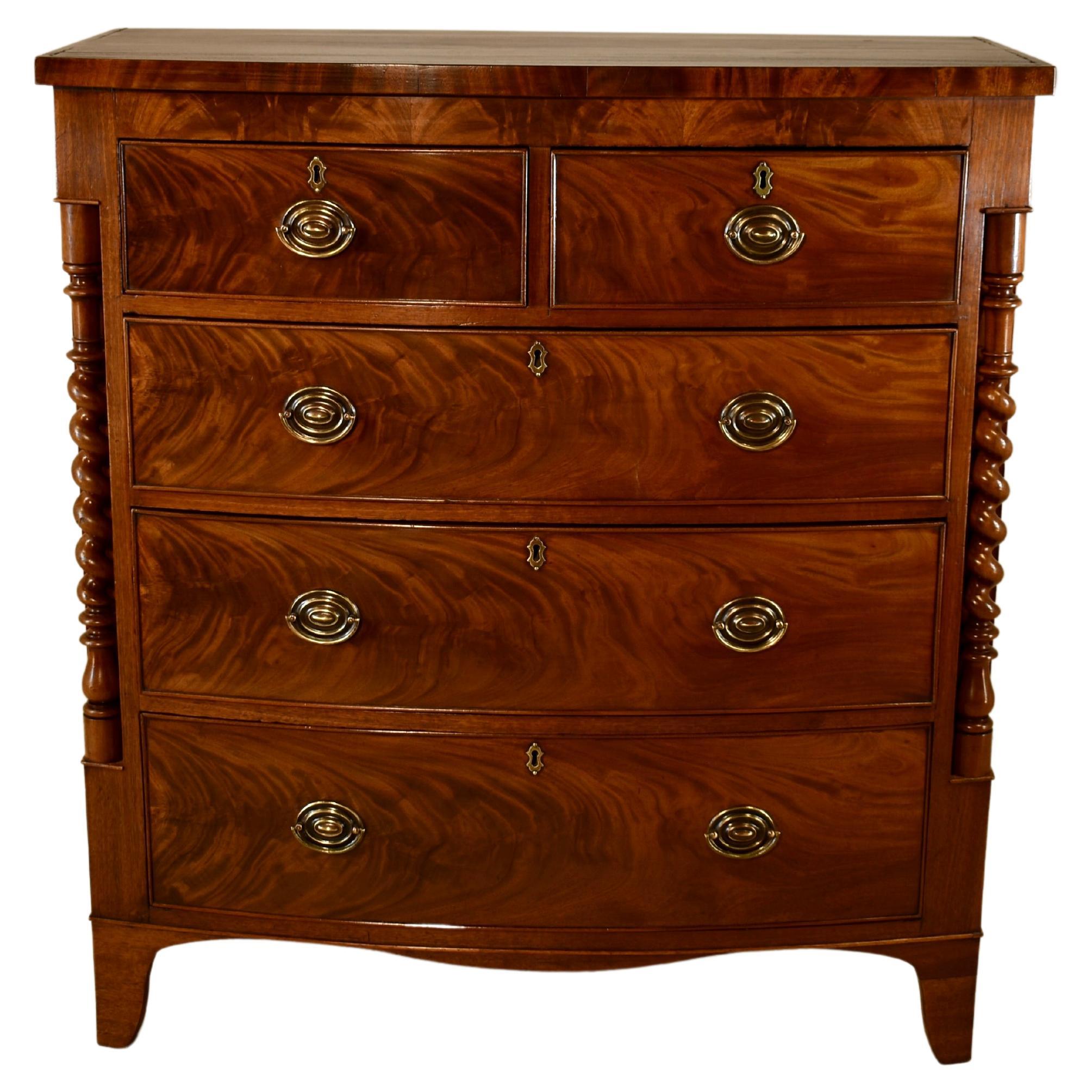 19th Century English Mahogany Bow Front Chest of Drawers For Sale