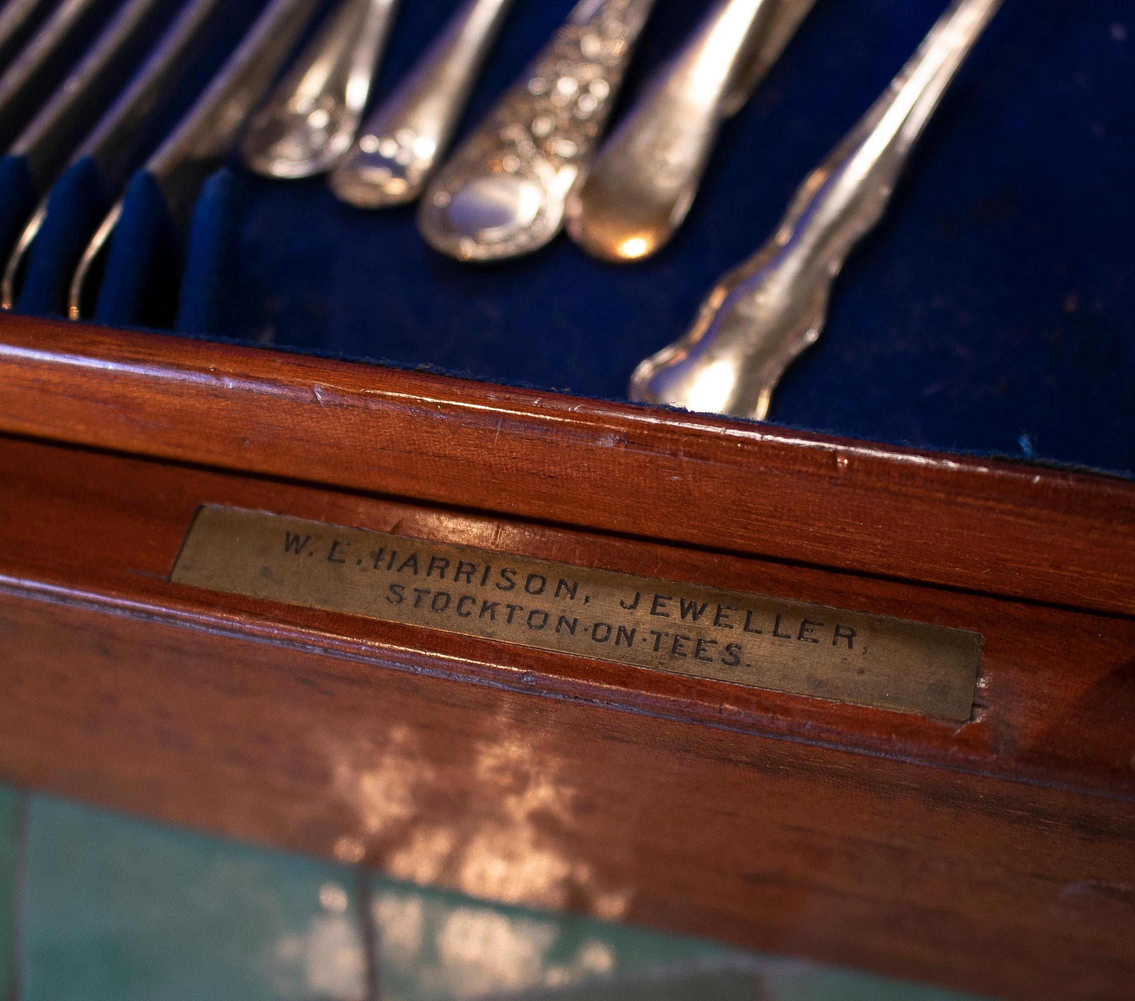 19th Century English Mahogany Box Cutlery Set W/ Initials & Bronze Plaque 4