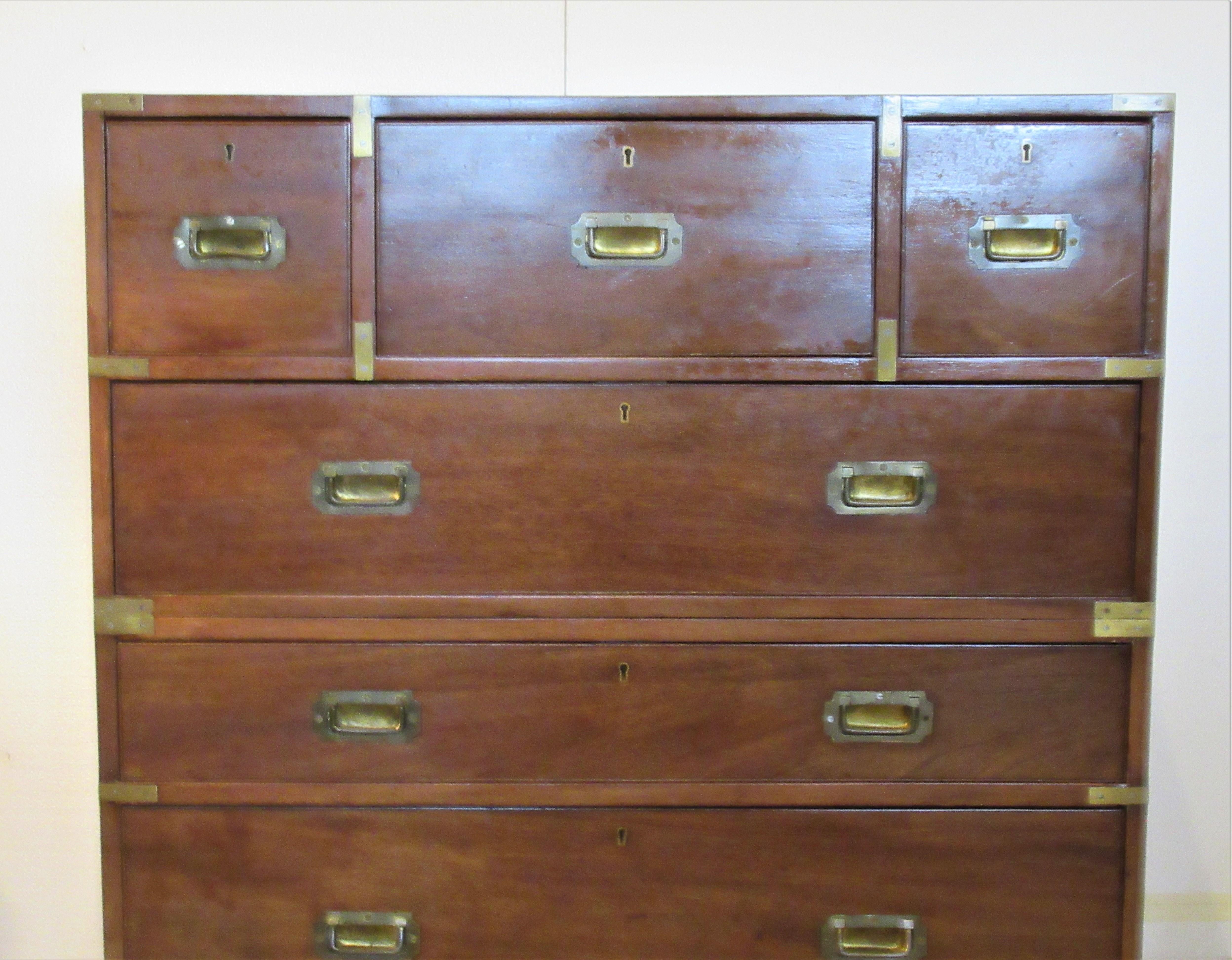 19th Century English Mahogany Brass Banded Campaign Chest In Good Condition In Rochester, NY