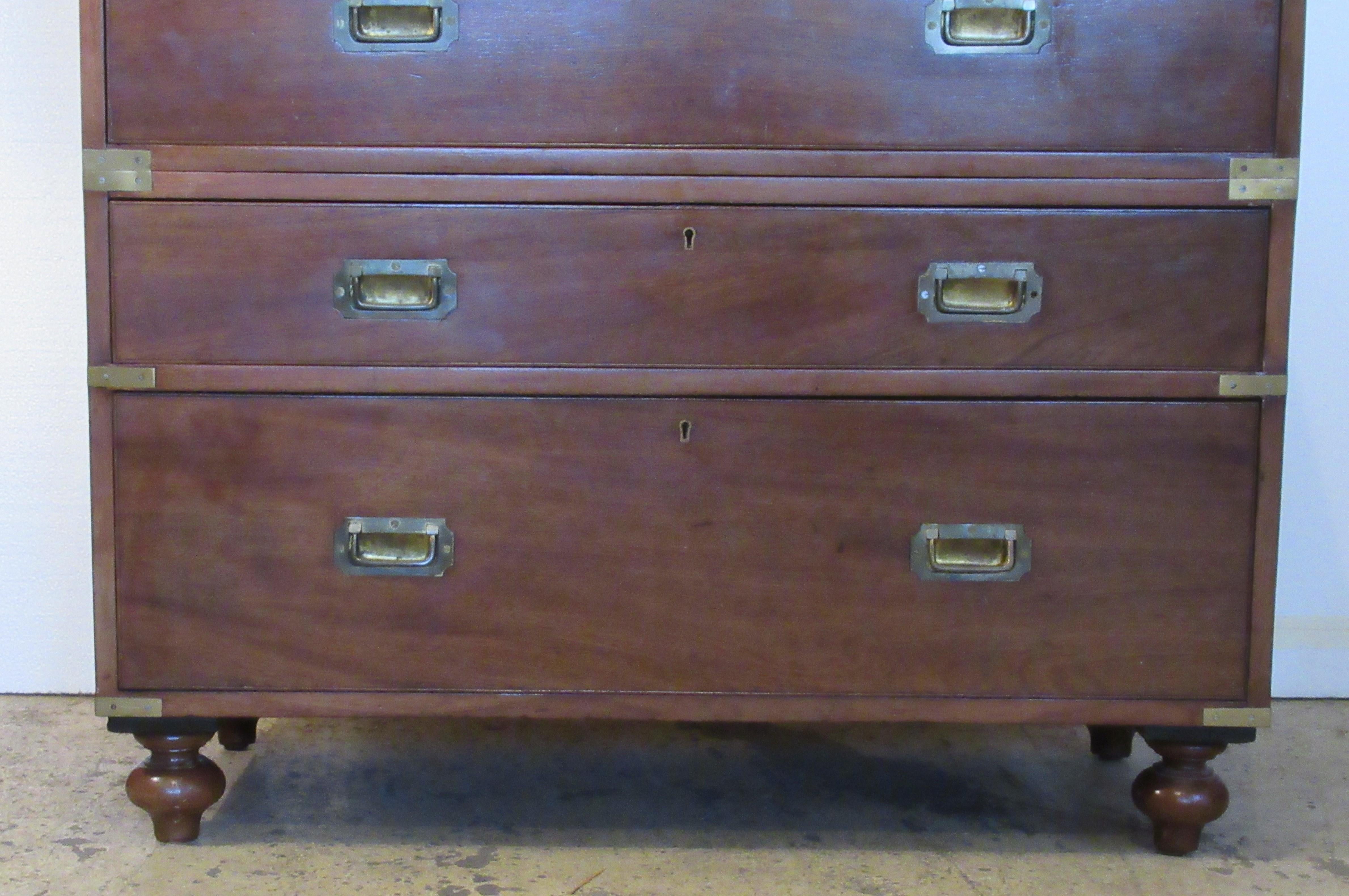 19th Century English Mahogany Brass Banded Campaign Chest 1