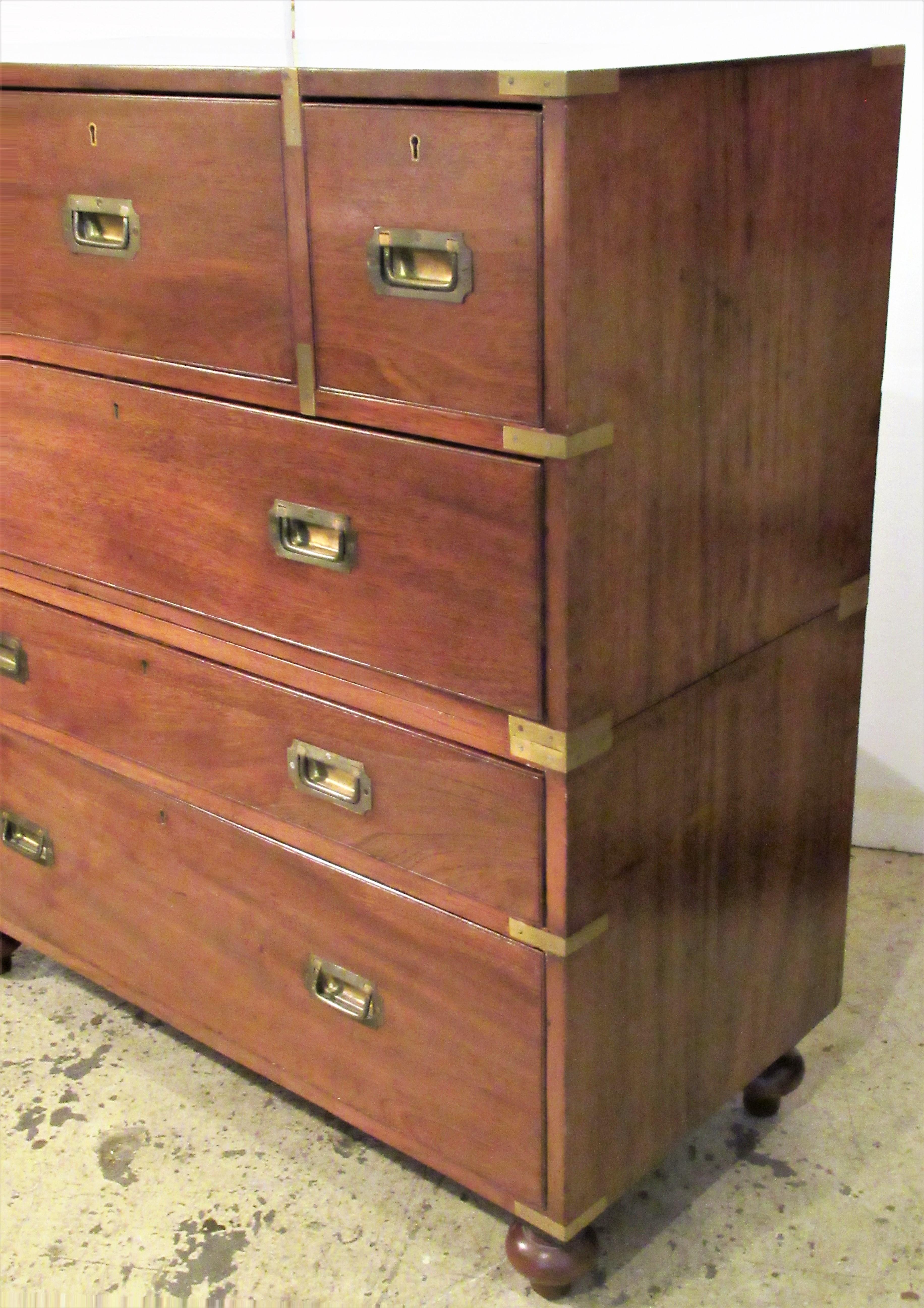 19th Century English Mahogany Brass Banded Campaign Chest 2
