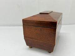 19th Century, English Mahogany & Brass Footed Divided Tea Caddy