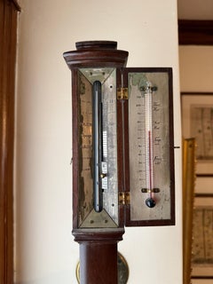 19th Century, English Mahogany & Brass Nautical Gimbal Thermometer, Barometer