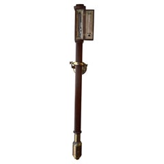 19th Century, English Mahogany & Brass Nautical Gimbal Thermometer, Barometer