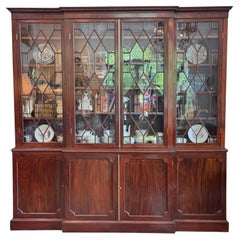 19th Century English Mahogany Breakfront Bookcase Cabinet