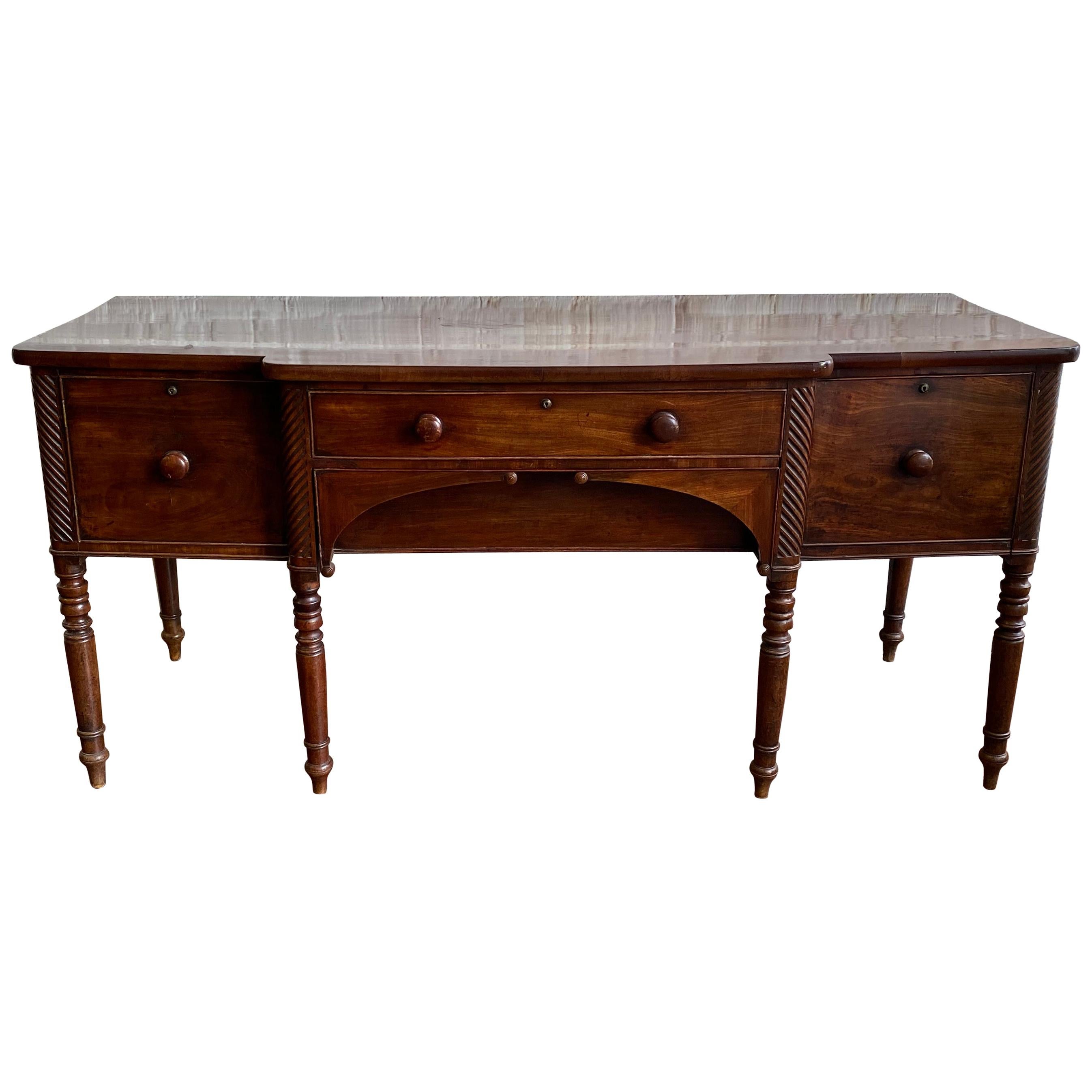 19th Century English Mahogany Breakfront Sideboard For Sale