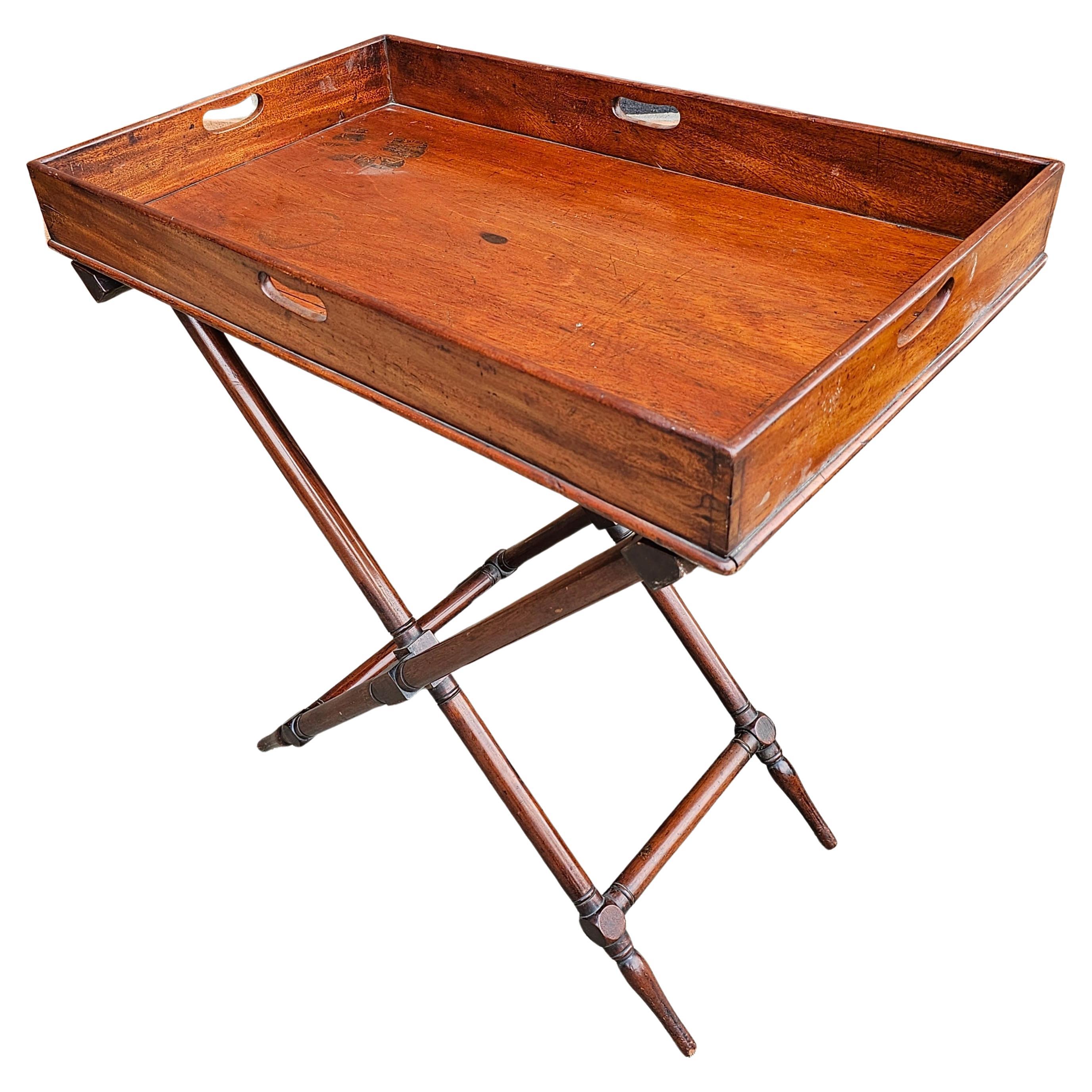 19th Century English Mahogany Butler's folding Tray Table. Newer Base 
Measures 32