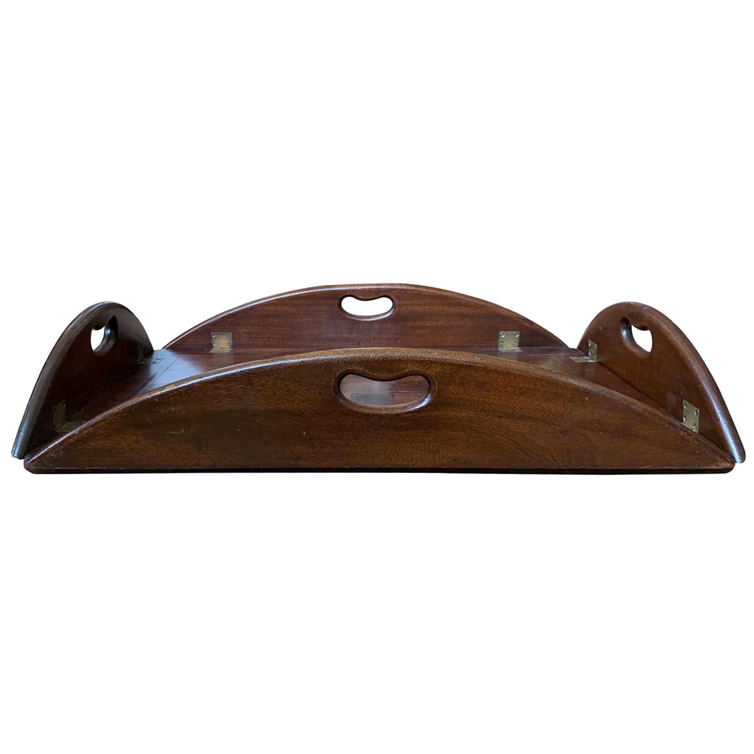 19th Century English Mahogany Butlers Tray with Hinged Sides