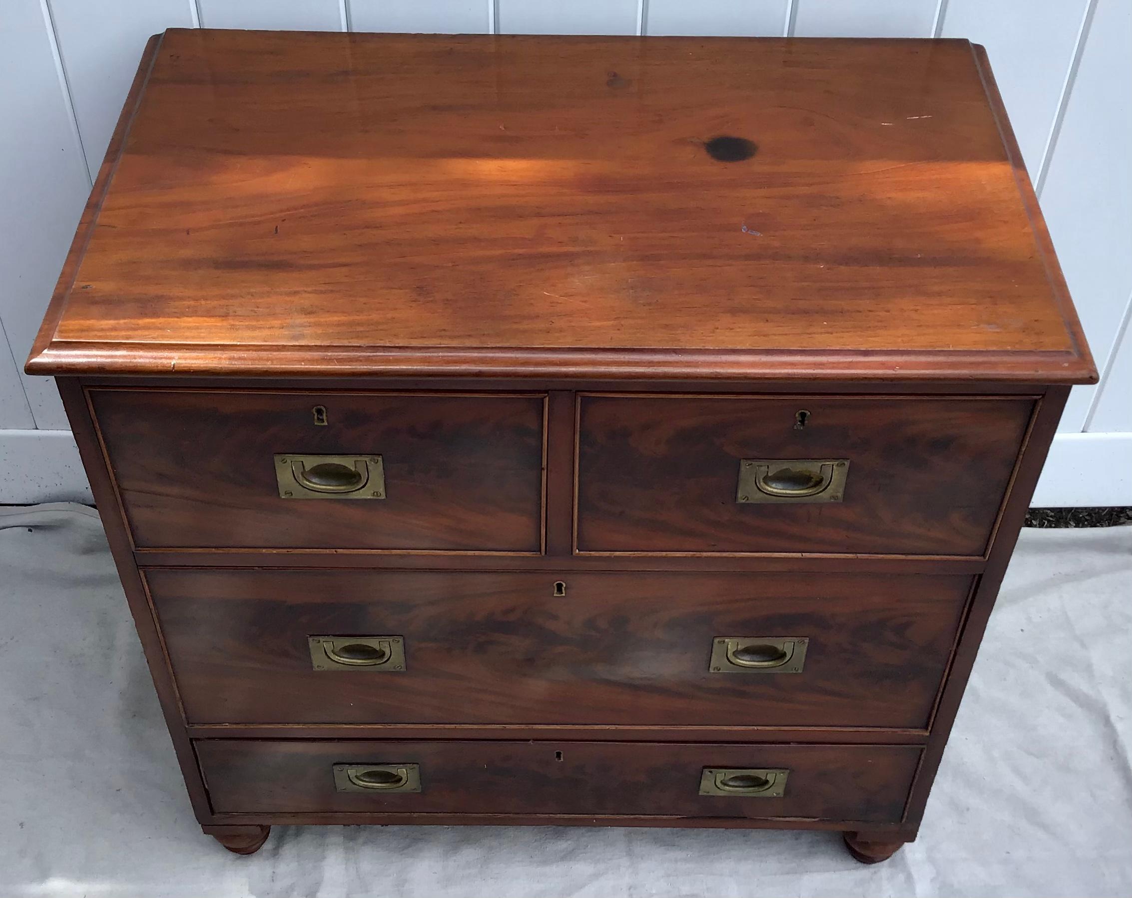 19th Century English Mahogany Campaign Chest In Fair Condition In Bradenton, FL