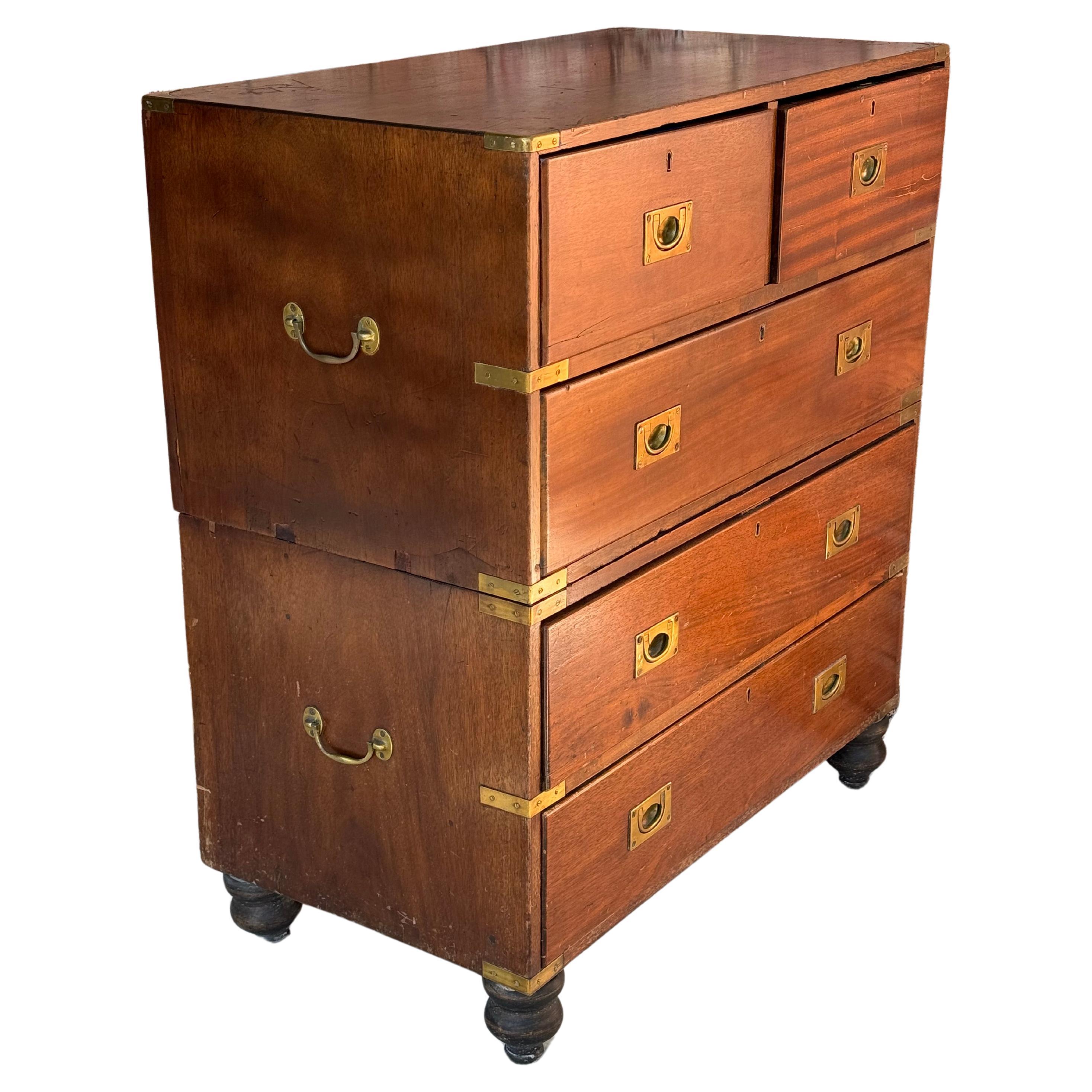 19th Century English Mahogany Campaign Chest In Good Condition For Sale In Bradenton, FL