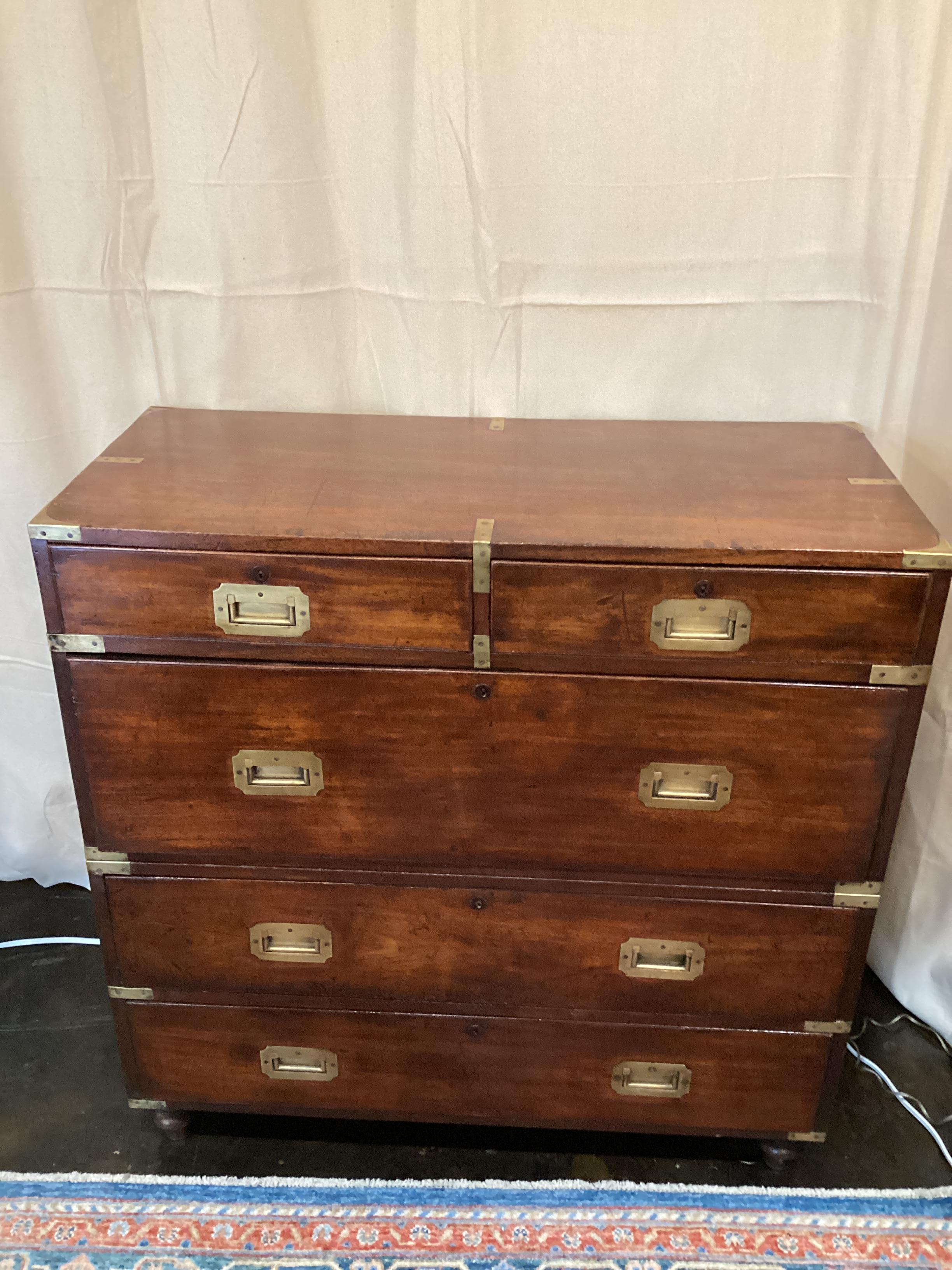 19th Century English Mahogany Campaign Chest  In Good Condition For Sale In Chapel Hill, NC