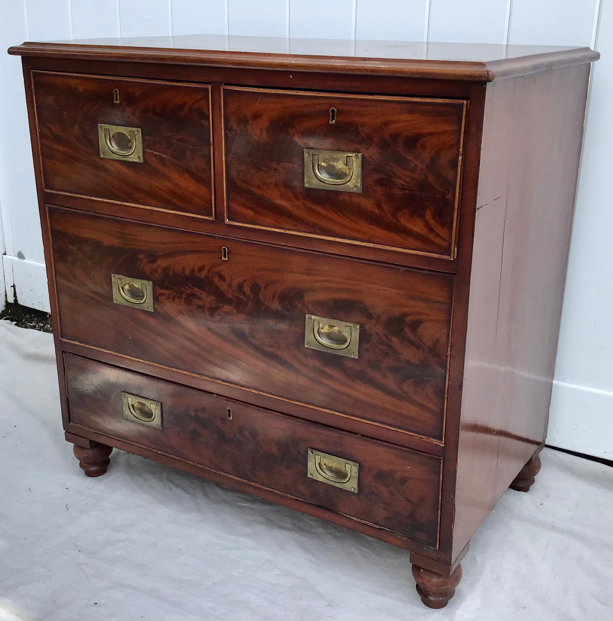 19th Century English Mahogany Campaign Chest 1