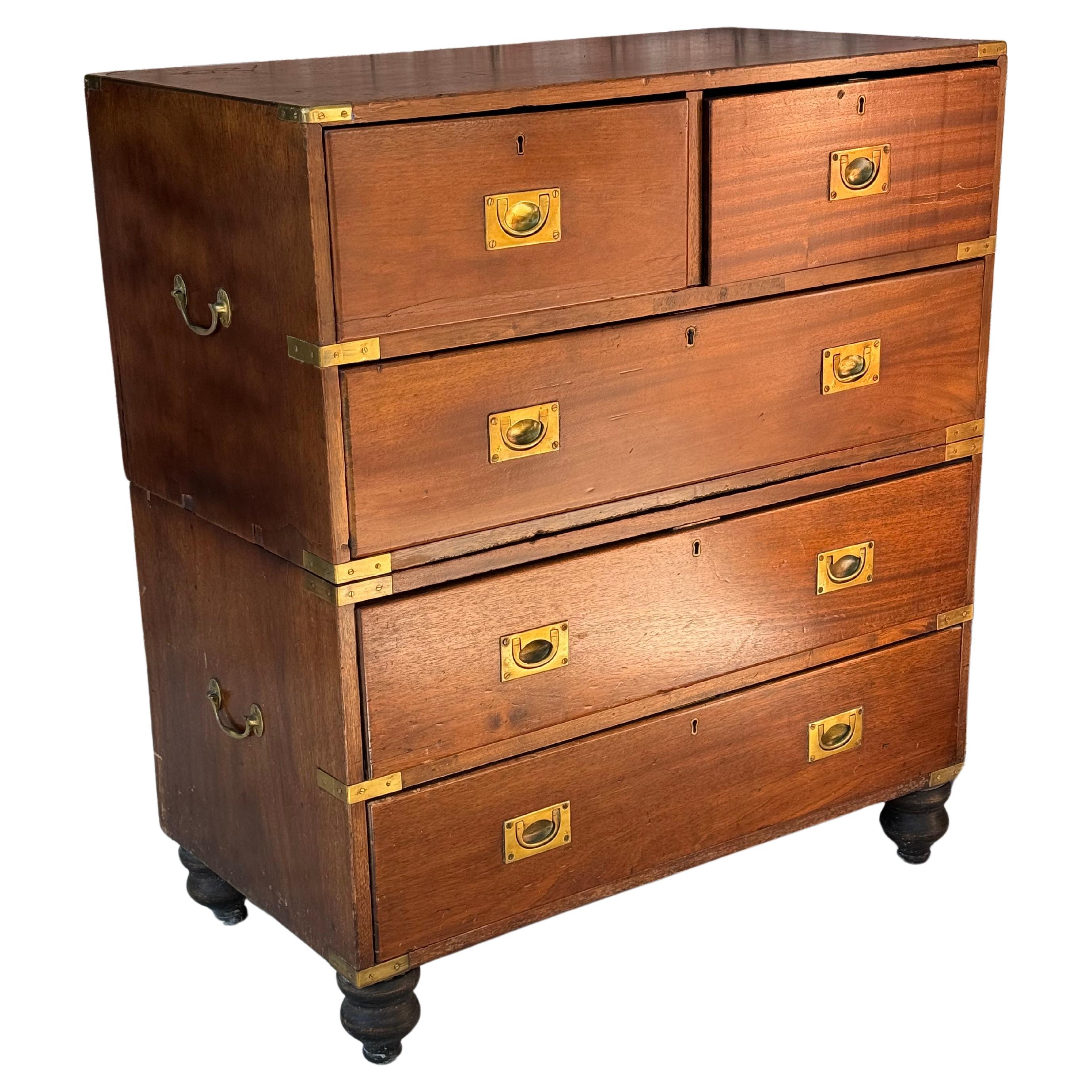 20th Century 19th Century English Mahogany Campaign Chest For Sale