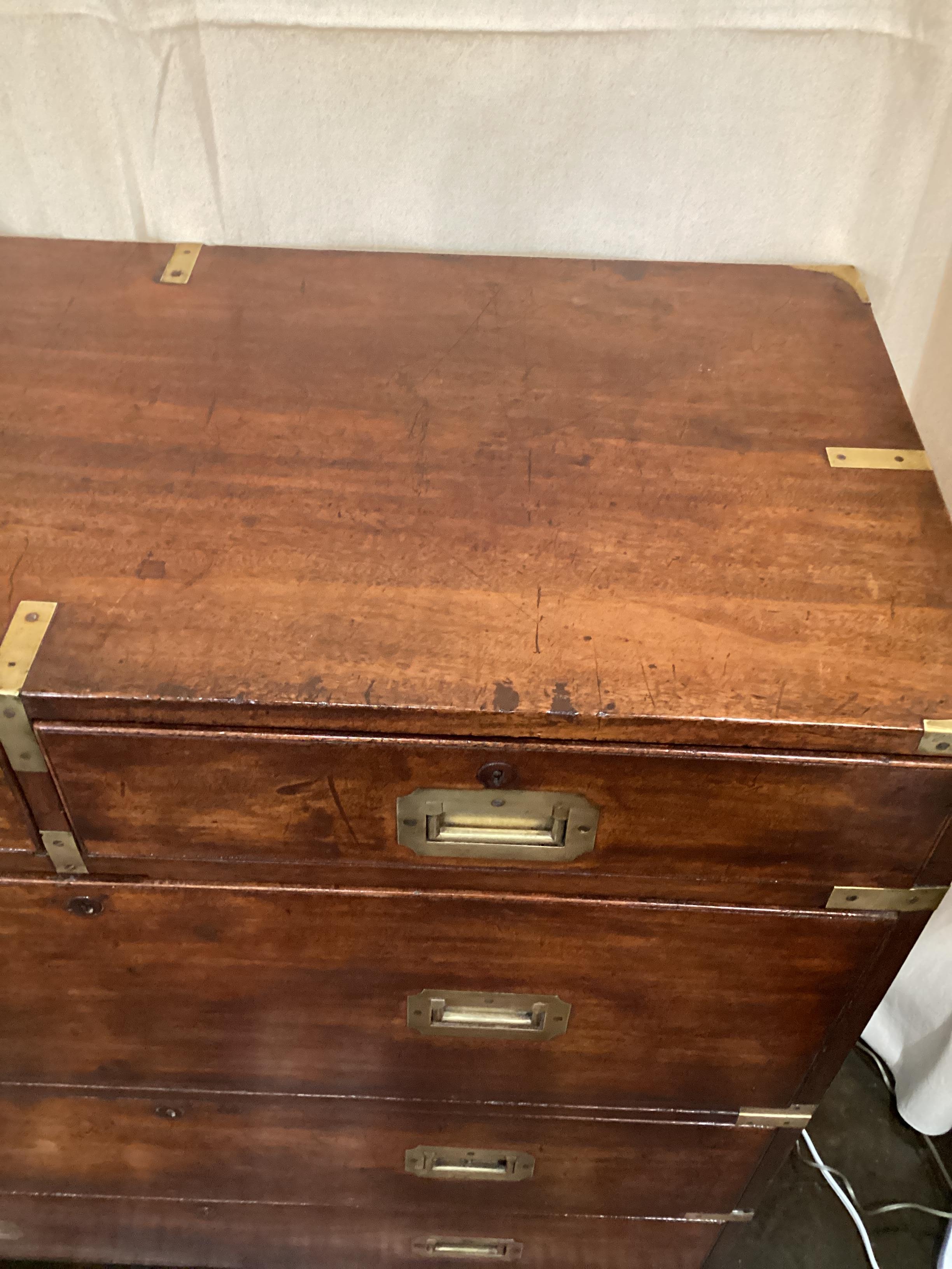 Brass 19th Century English Mahogany Campaign Chest  For Sale