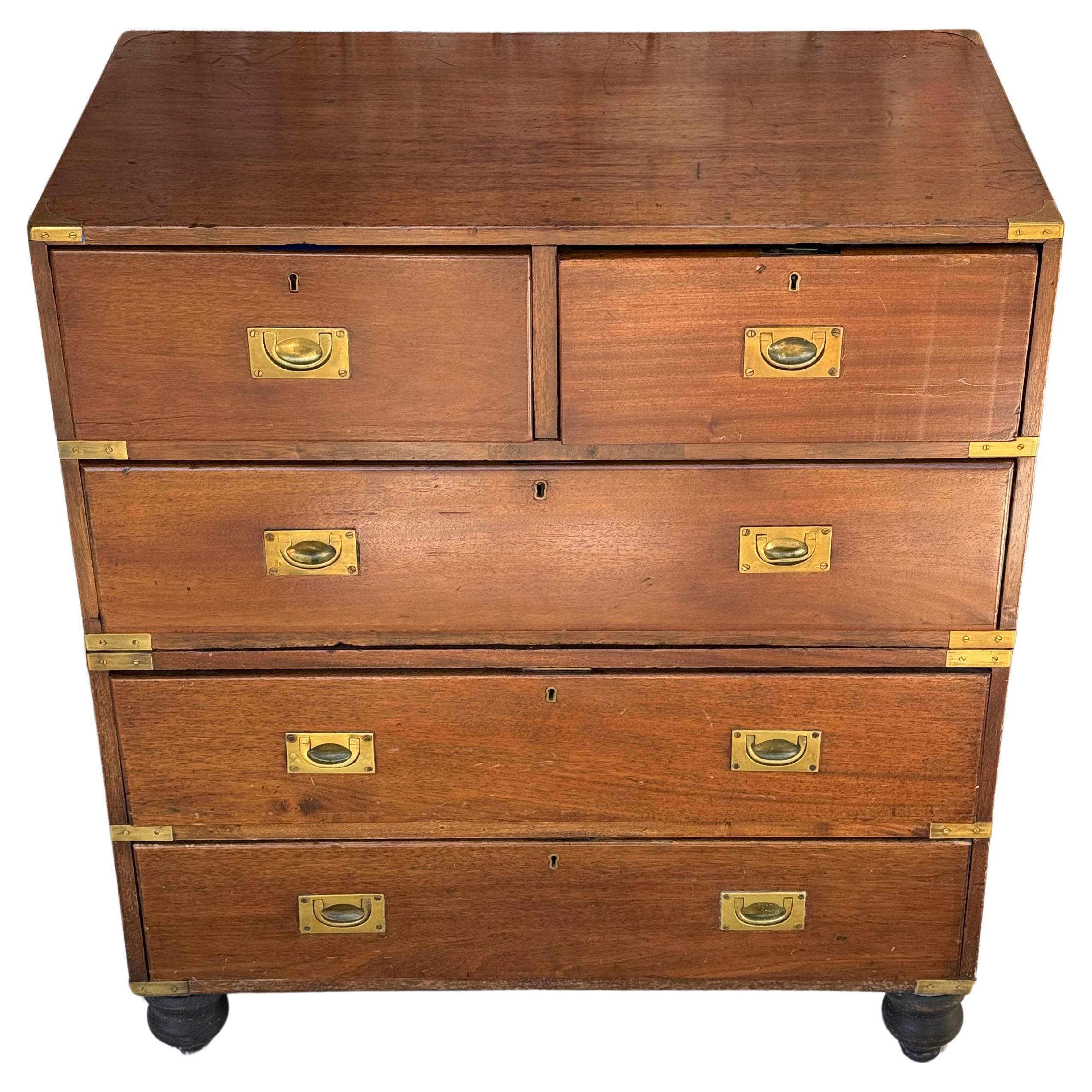 19th Century English Mahogany Campaign Chest For Sale 3