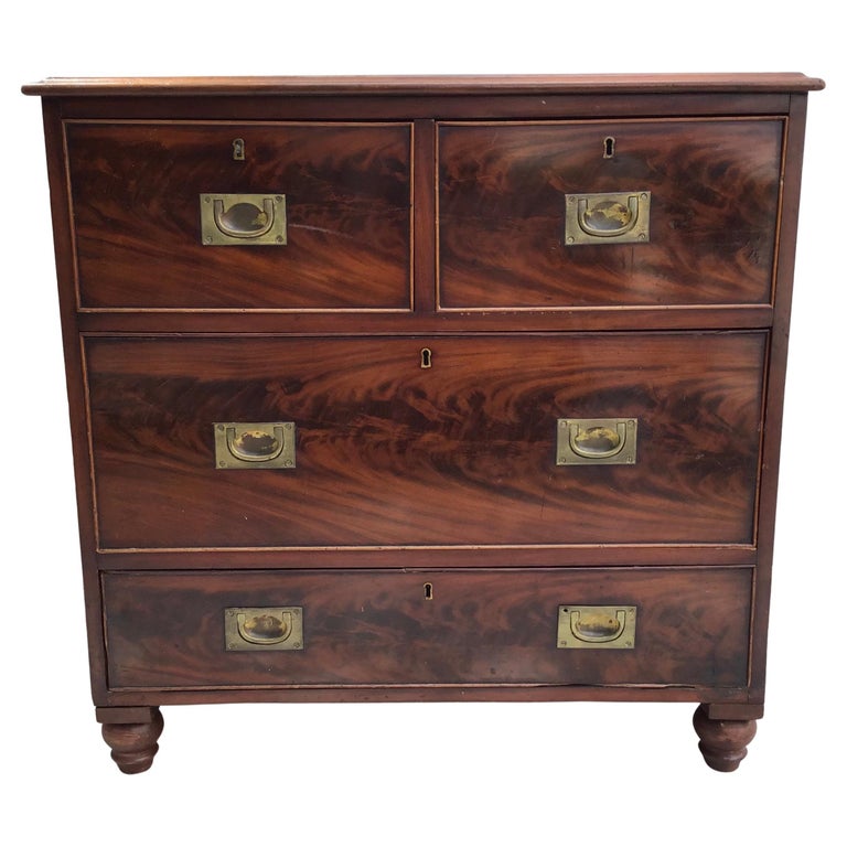 19th Century English Mahogany Campaign Chest For Sale